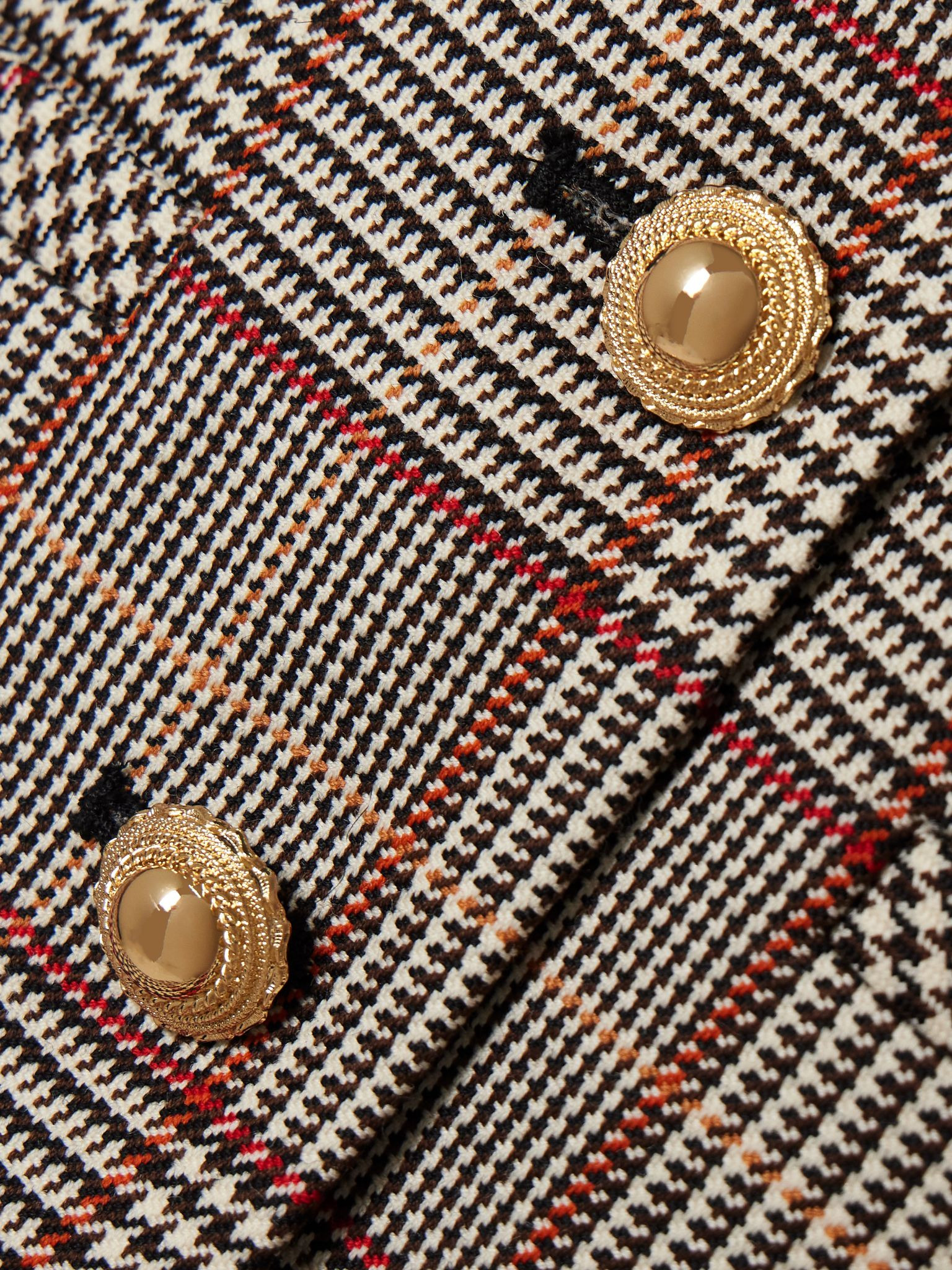 Plush-trimmed checked wool-blend jacket Brown - 4