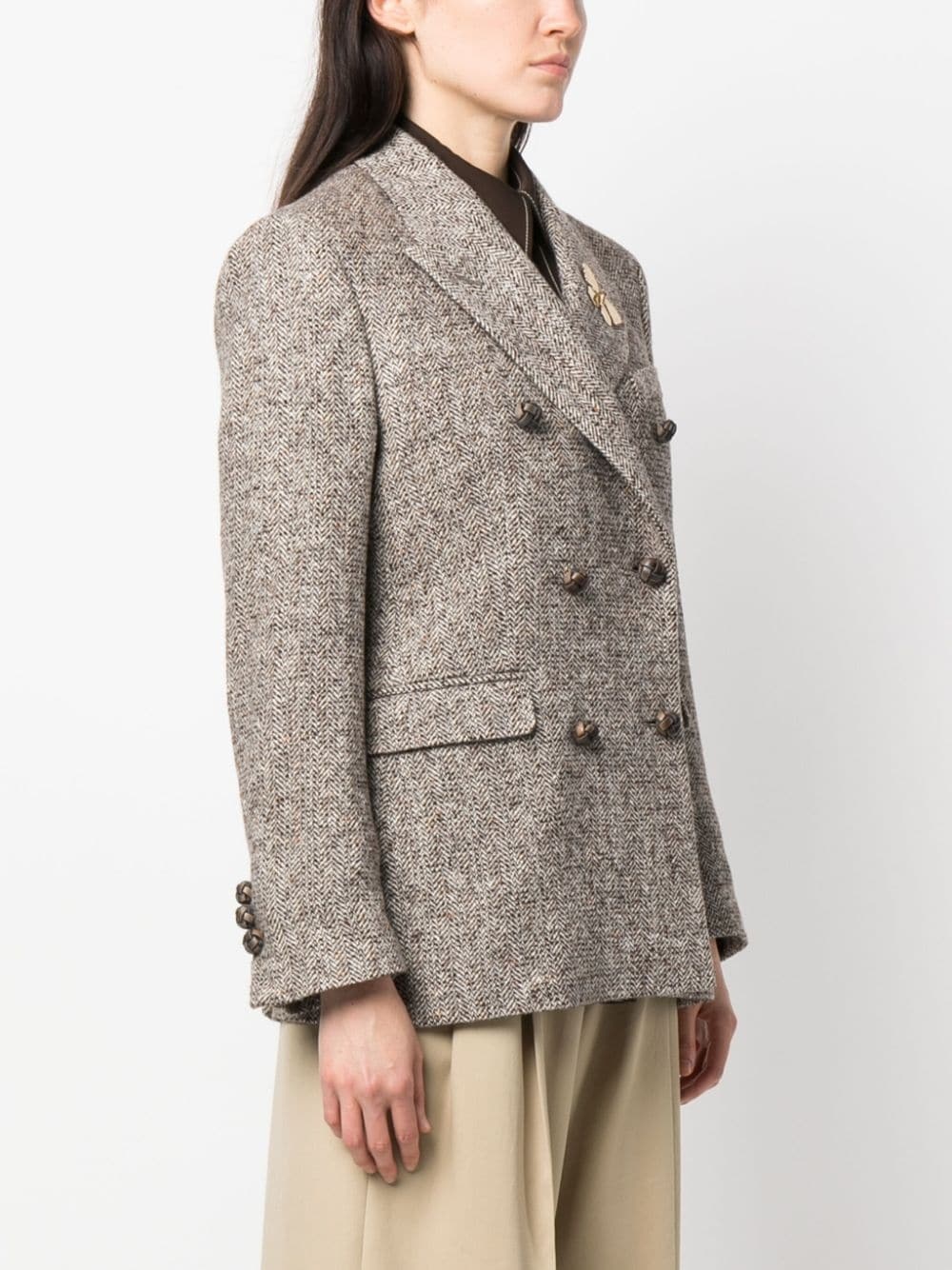 double-breasted herringbone-pattern jacket - 3