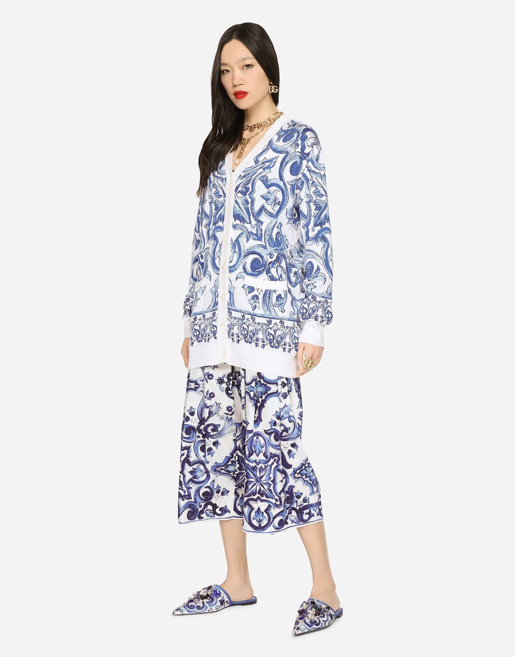 Majolica-design silk jacquard cardigan - 3