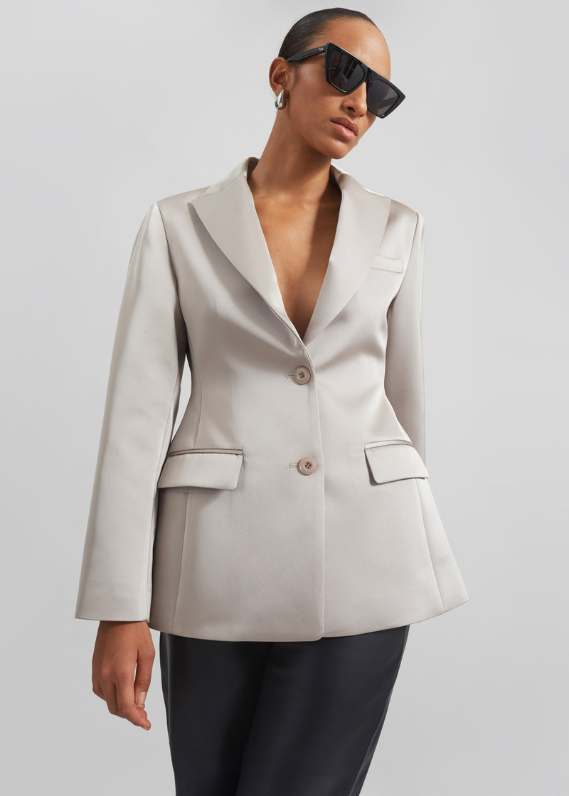 Colette Hourglass Satin Blazer - Light Taupe 5