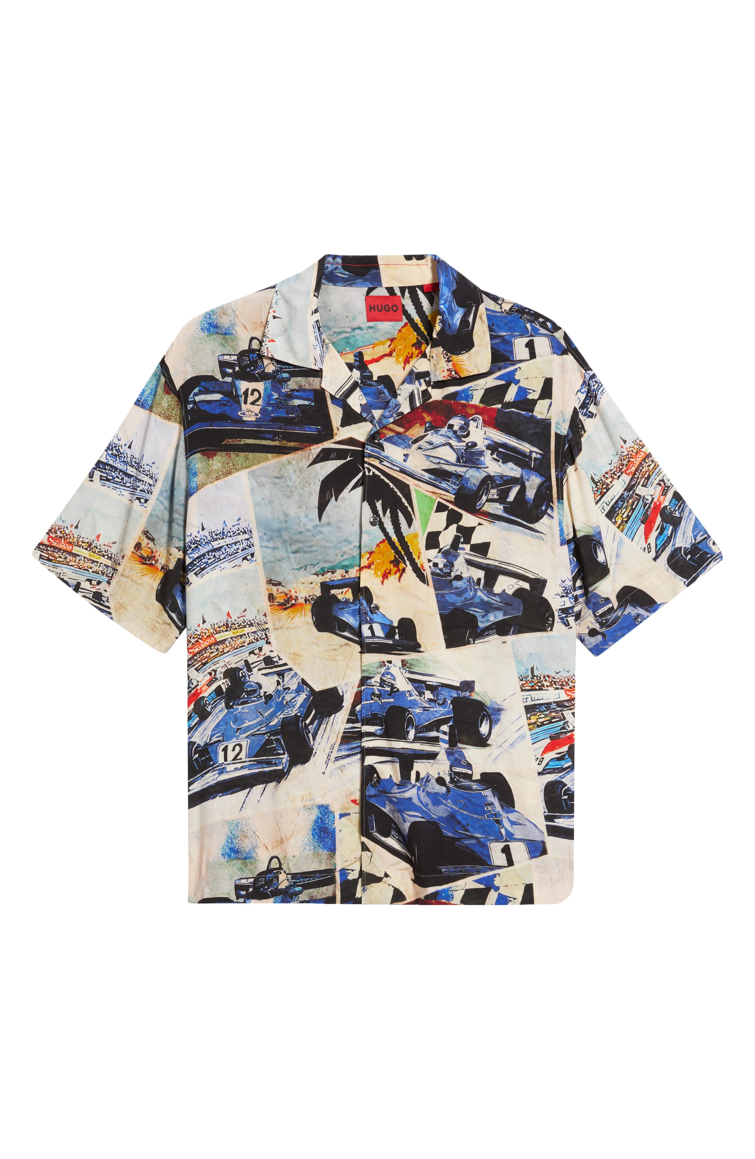 HUGO Espino Race Car Print Camp Shirt in Open Blue at Nordstrom - 6