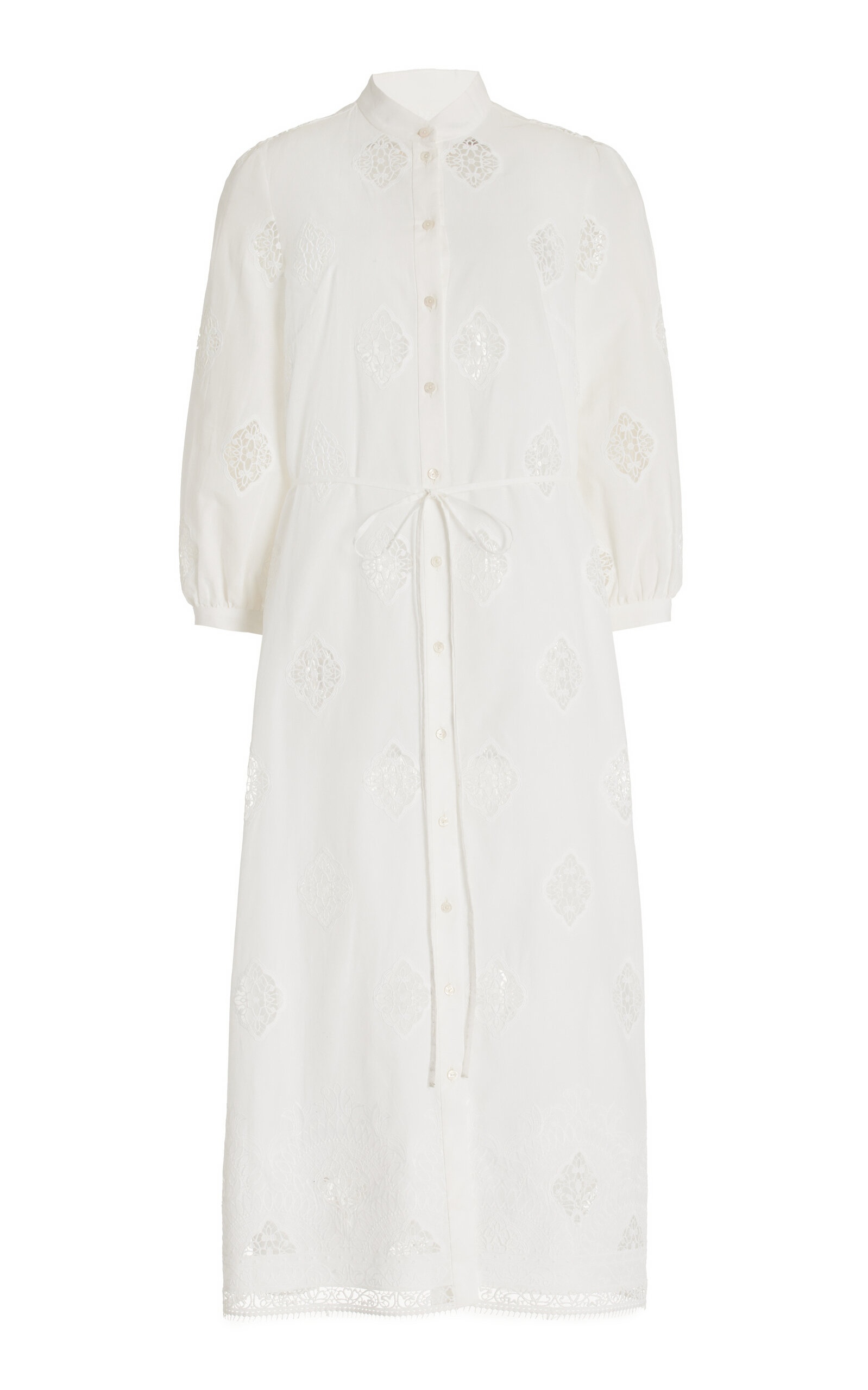 Embroidered Cotton-Blend Midi Shirt Dress white - 1