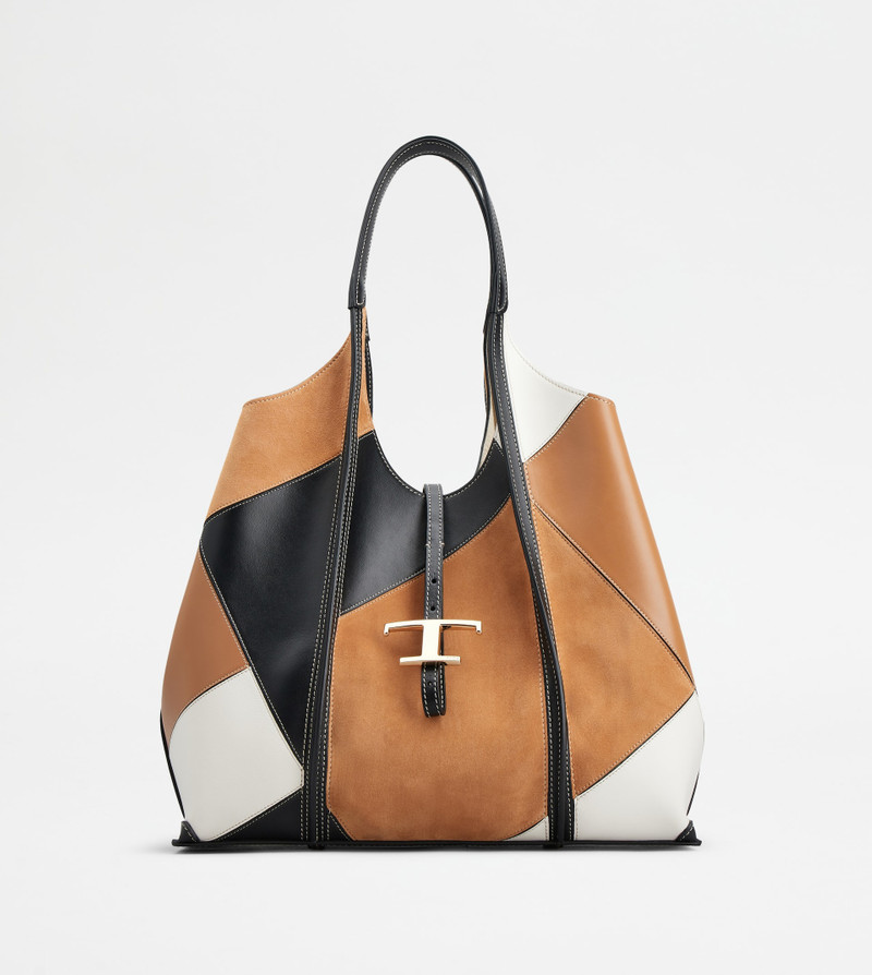 T TIMELESS SHOPPING BAG IN LEATHER MEDIUM - BROWN, BLACK, WHITE 1