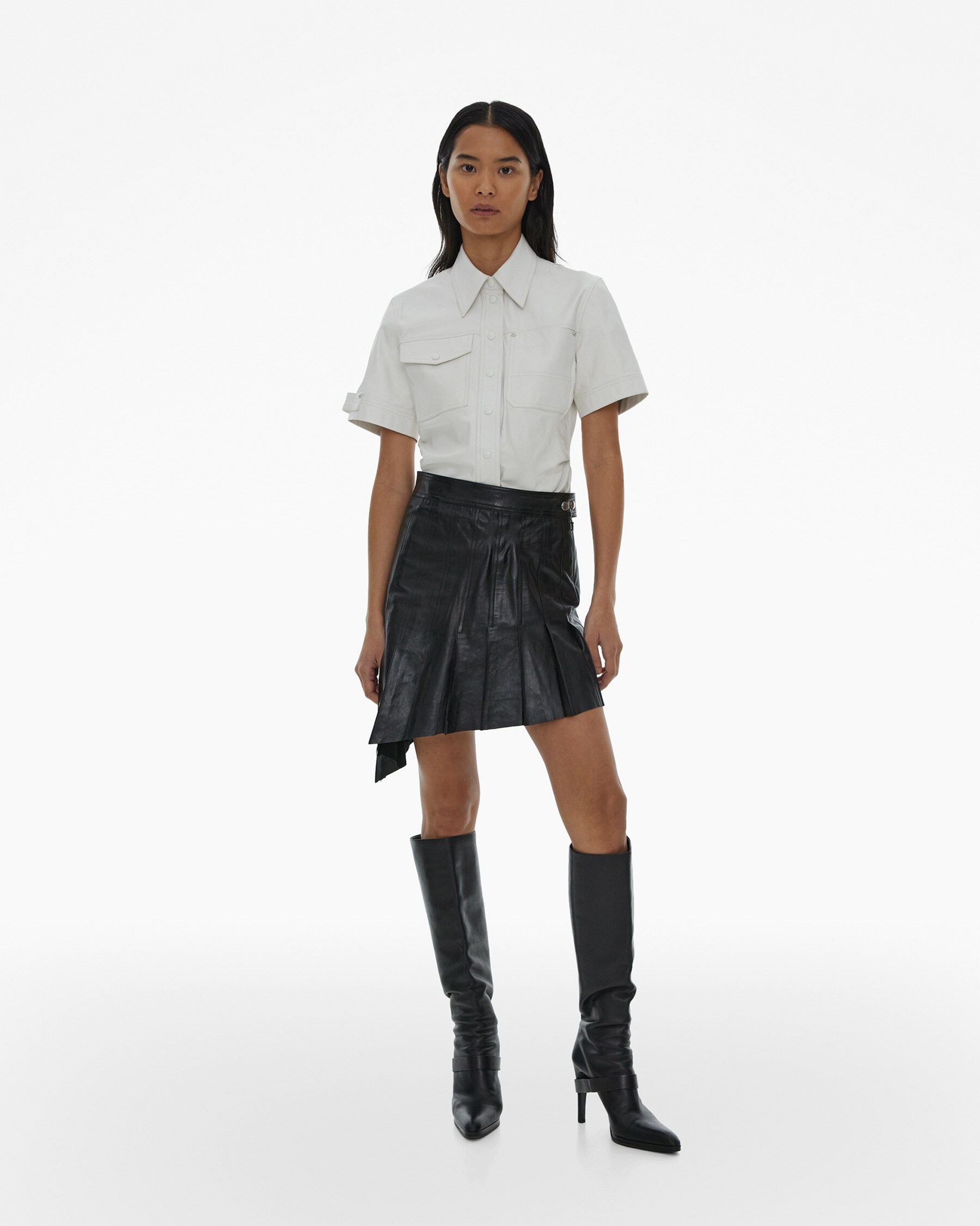 PLEATED ASYMMETRICAL LEATHER SKIRT - 2