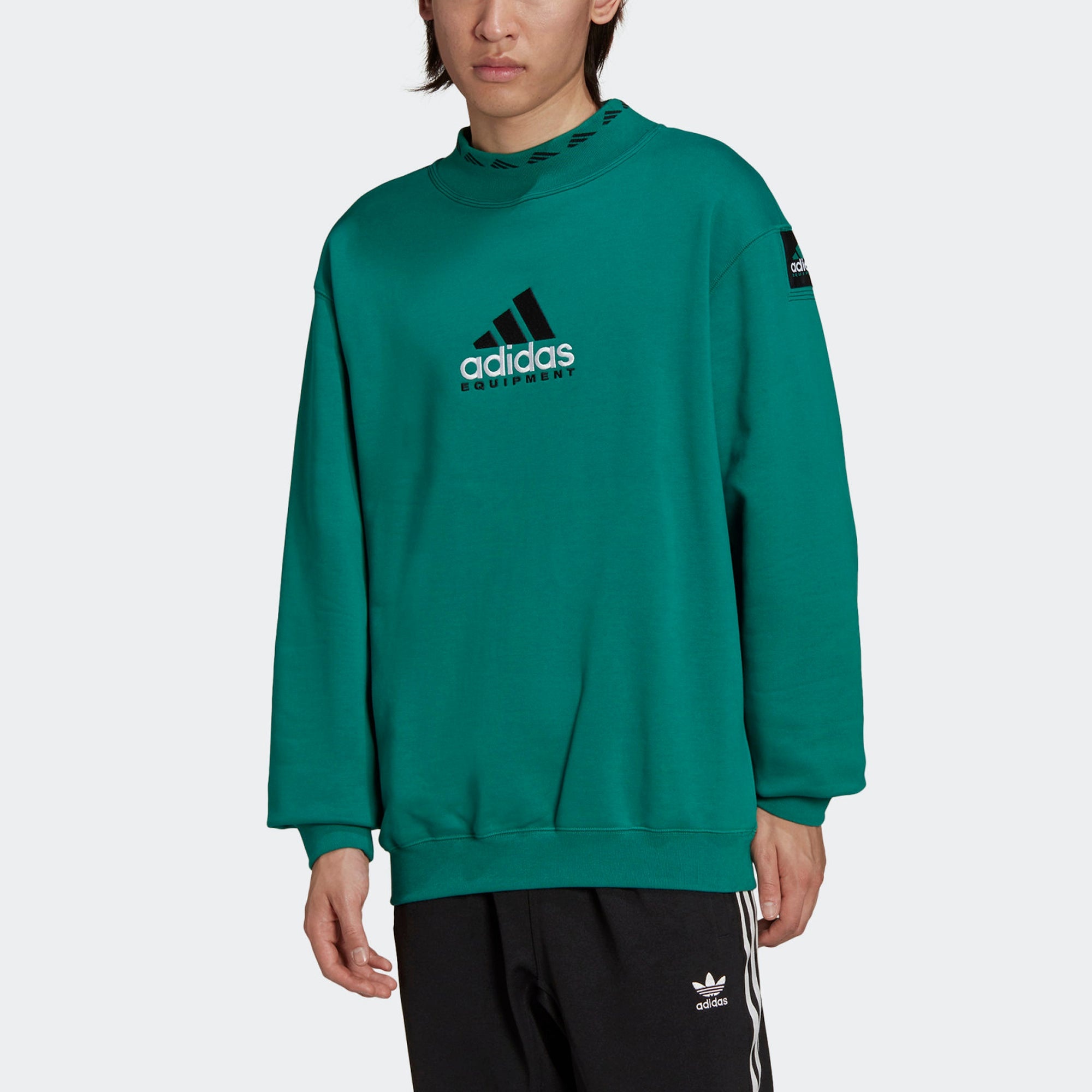 Men's adidas originals Eqt Logo Embroidered Sports Round Neck Pullover Green HG8093 - 2