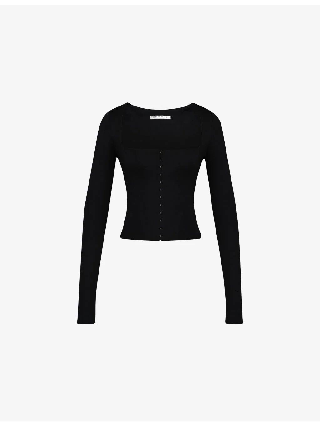 Square-Neck Long-Sleeved Stretch-Woven Top - 1