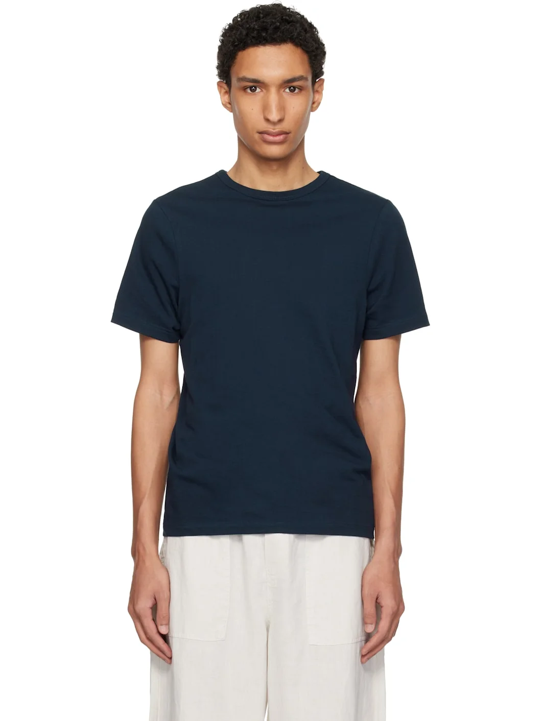 Navy 1950s Loopwheeled Classic Fit Lightweight T-shirt - 1