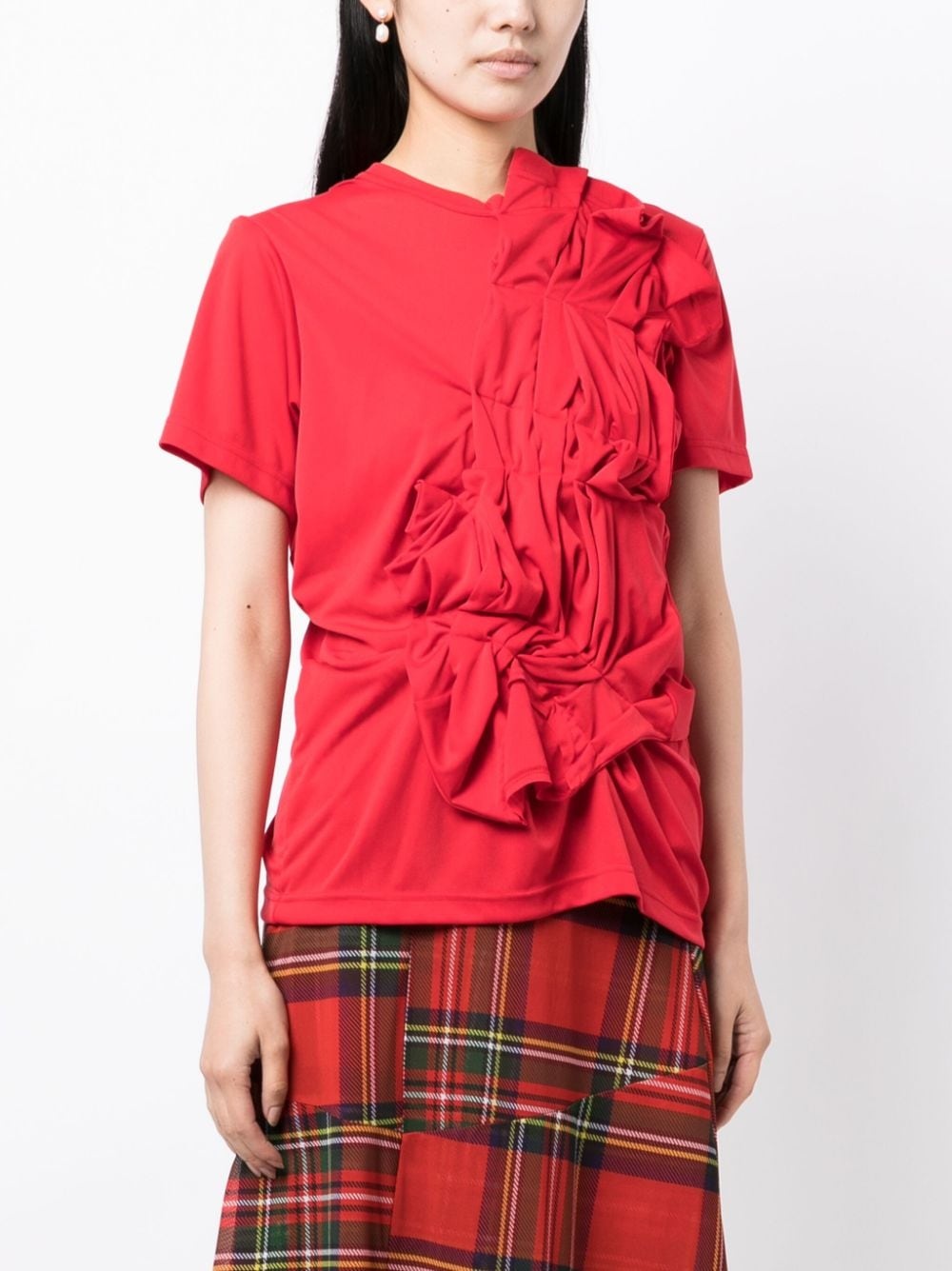 asymmetric gathered-detailing T-shirt - 3