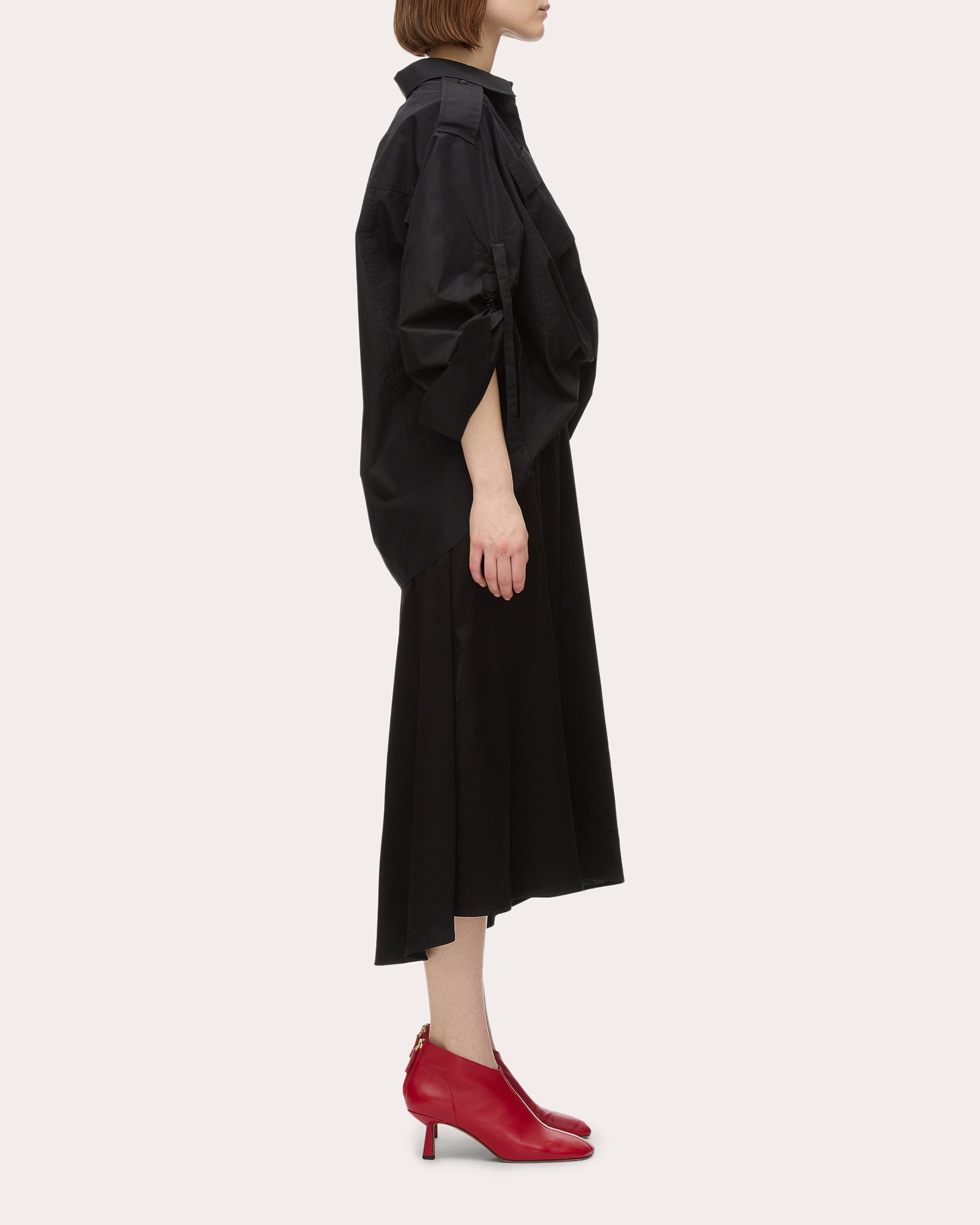 Draped Layered Poplin Satin Combo Midi Dress - 3