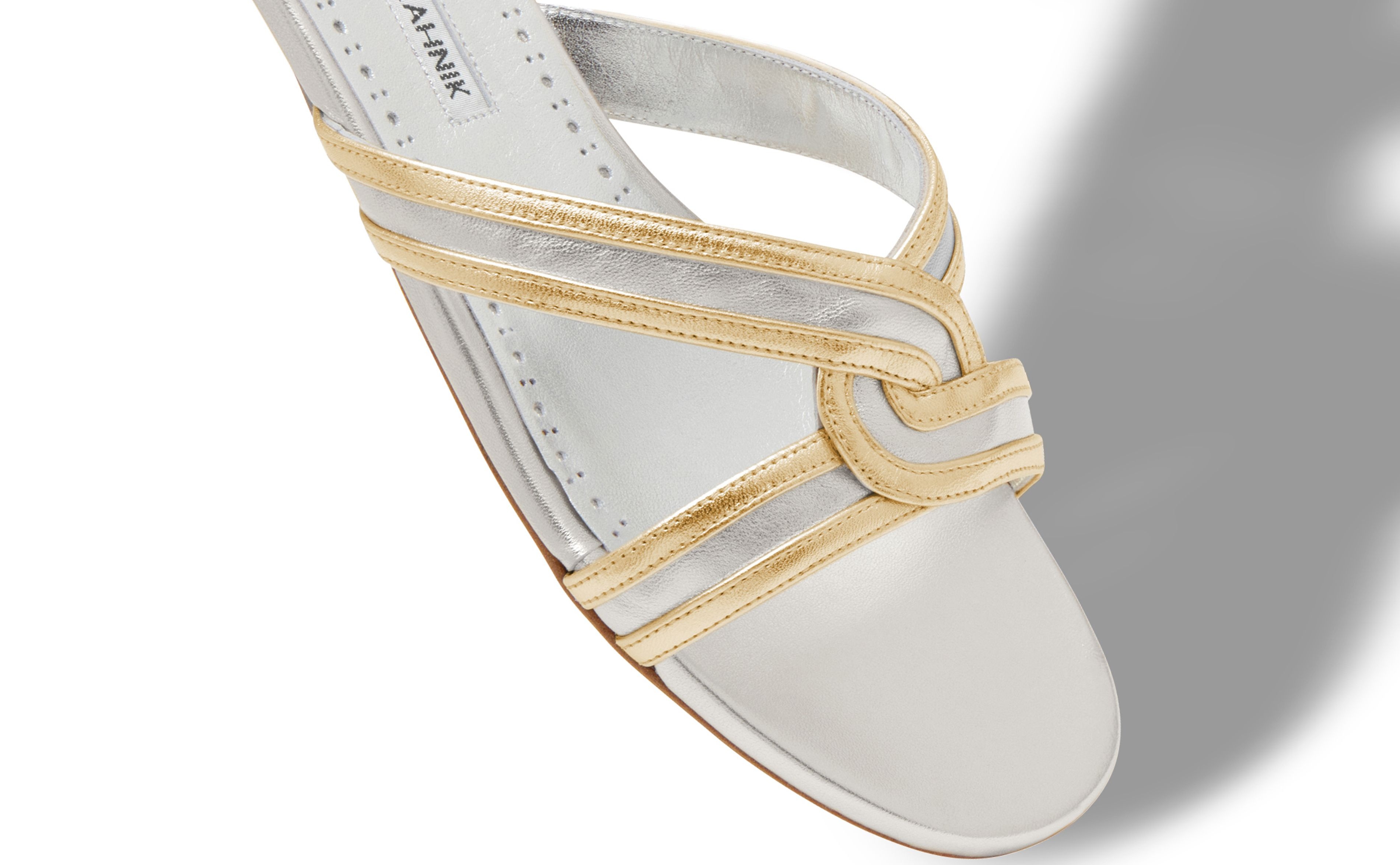 Silver and Gold Nappa Leather Flat Sandals - 4