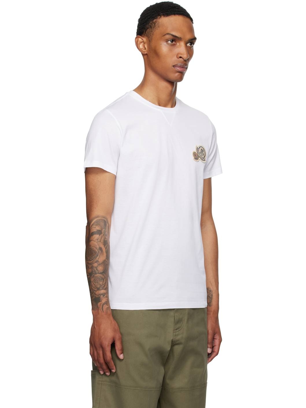 White Double Logo Patch Cotton T-shirt - 2