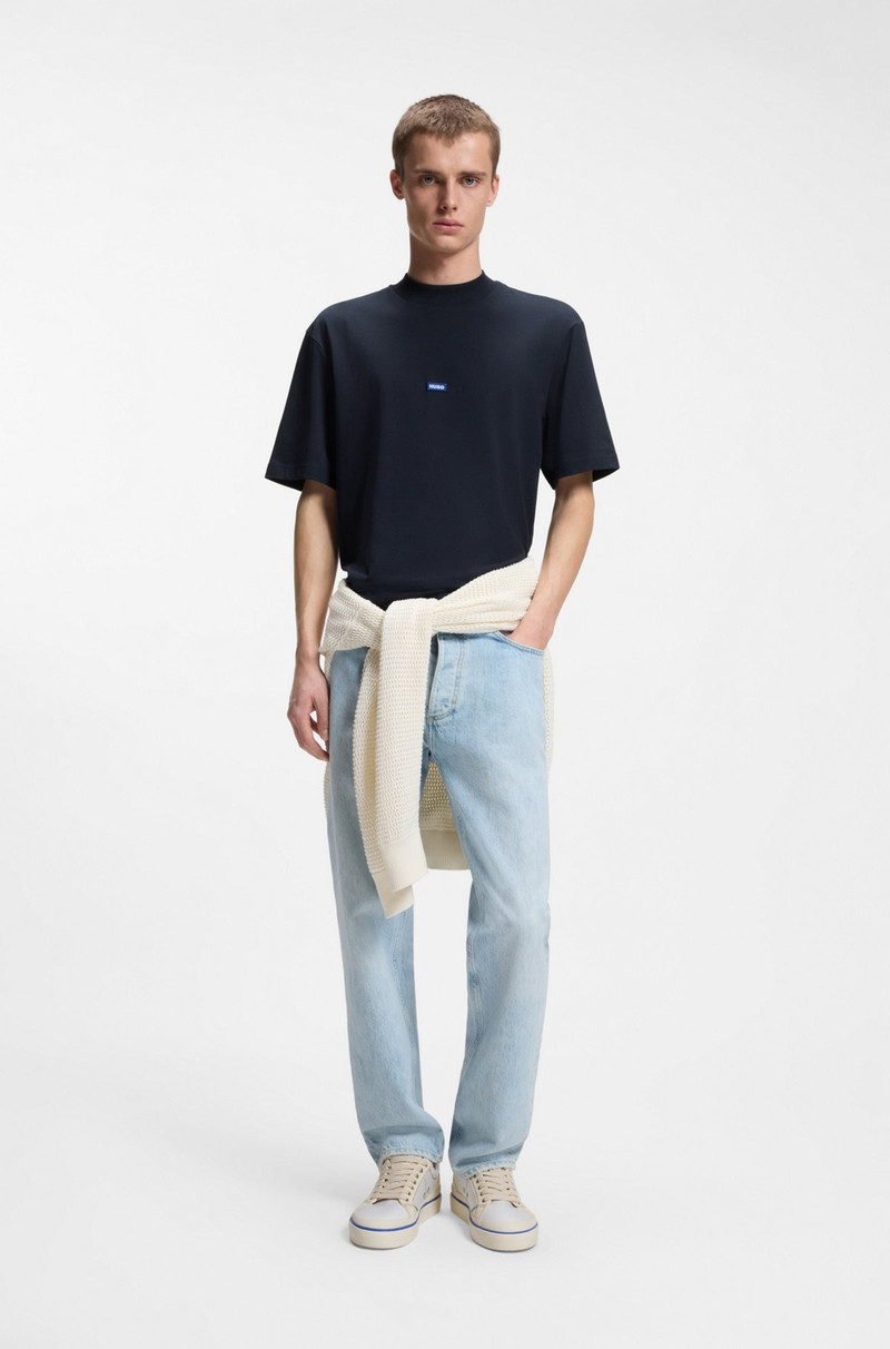HUGO COTTON-JERSEY T-SHIRT WITH BLUE LOGO PATCH outlook