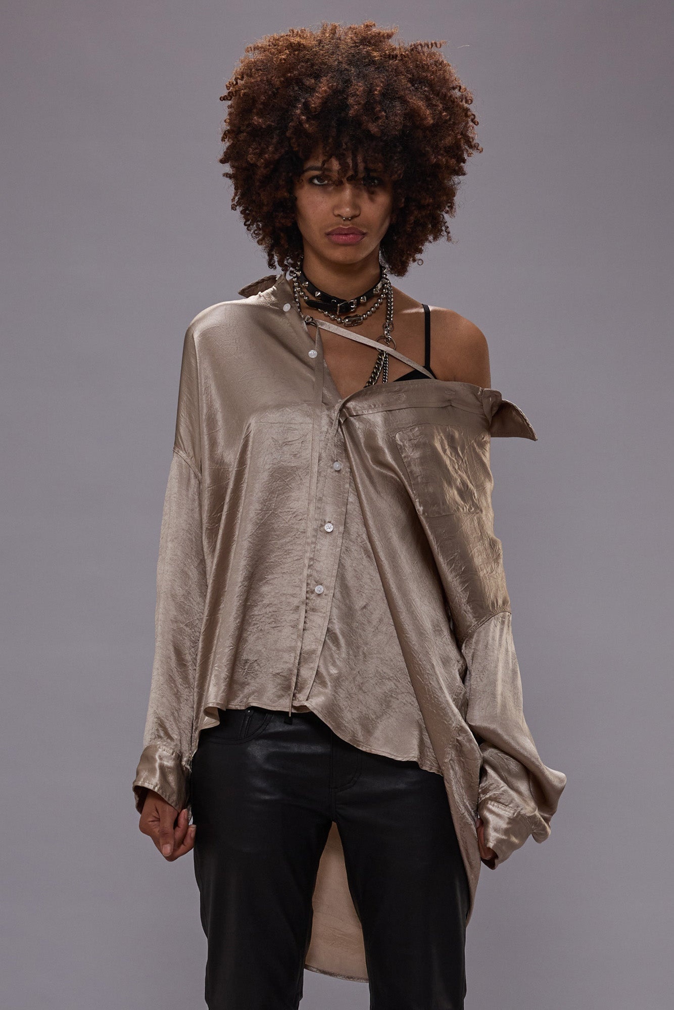 DROP NECK SHIRT WITH STRAP - BEIGE - 3