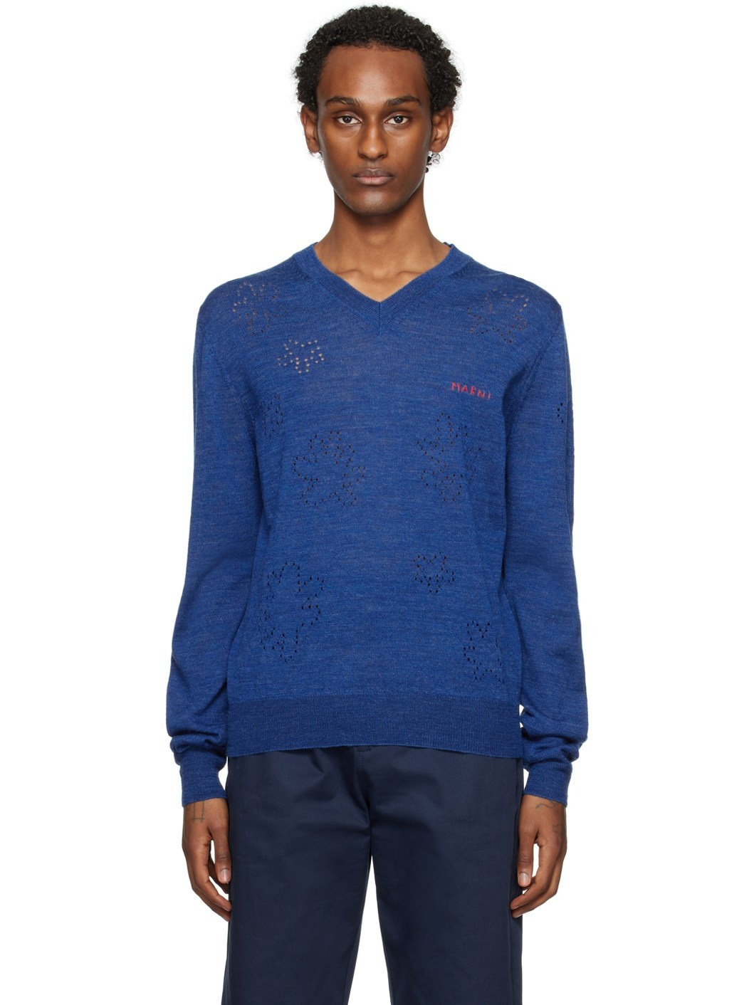 Blue V-Neck Sweater - 1