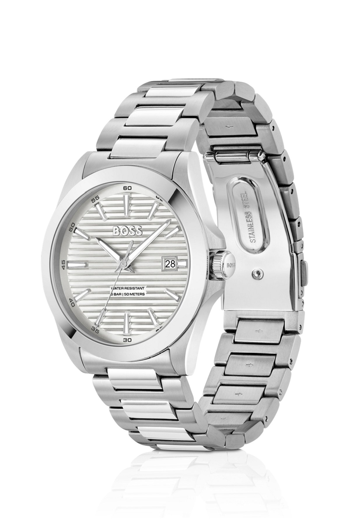 BRUSHED-AND-POLISHED STAINLESS-STEEL WATCH WITH GROOVED DIAL - 2
