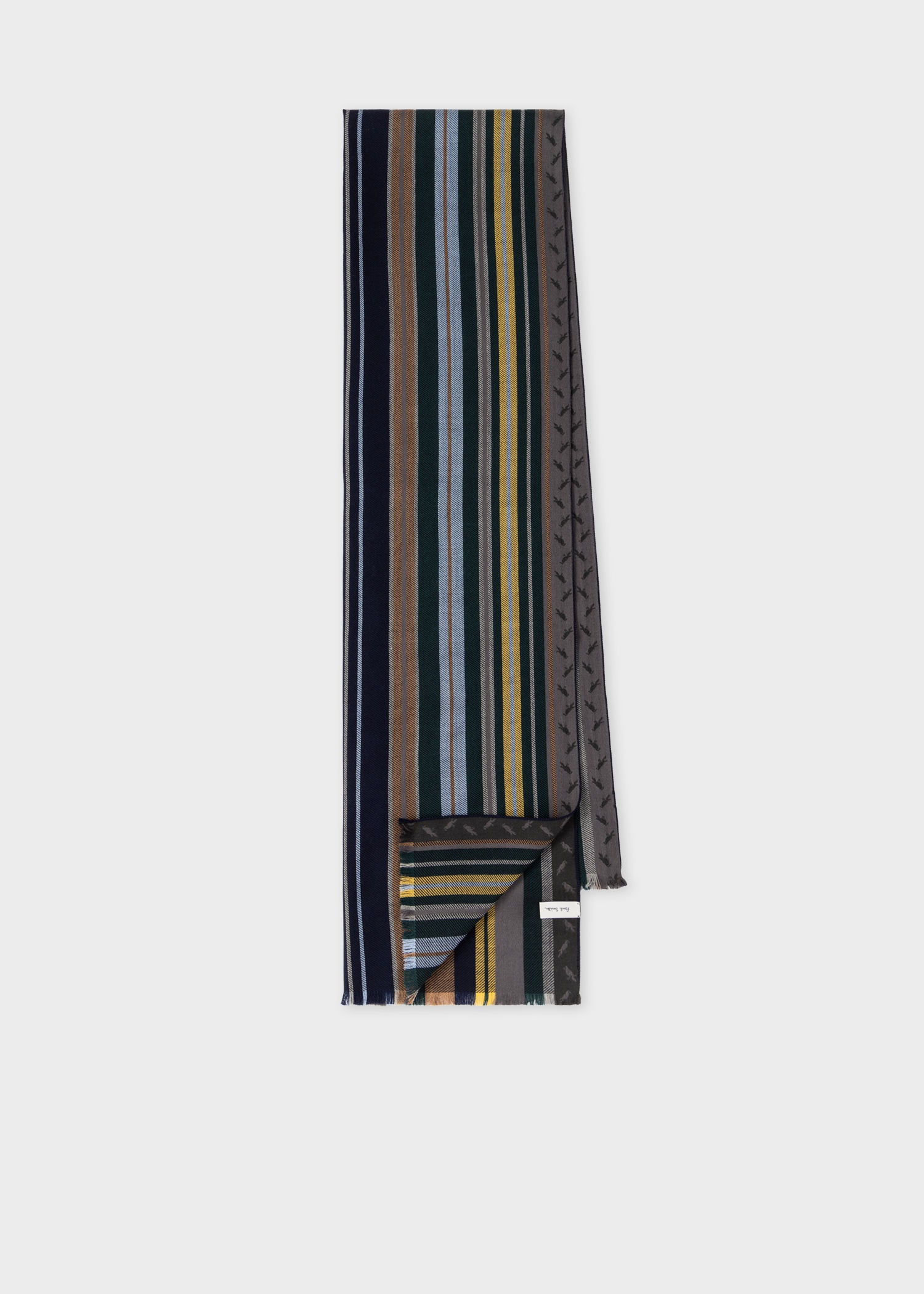 Dark Grey Virgin Wool-Blend 'City Stripe' Scarf - 1