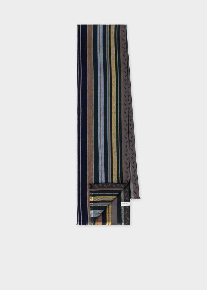 Dark Grey Virgin Wool-Blend 'City Stripe' Scarf 1
