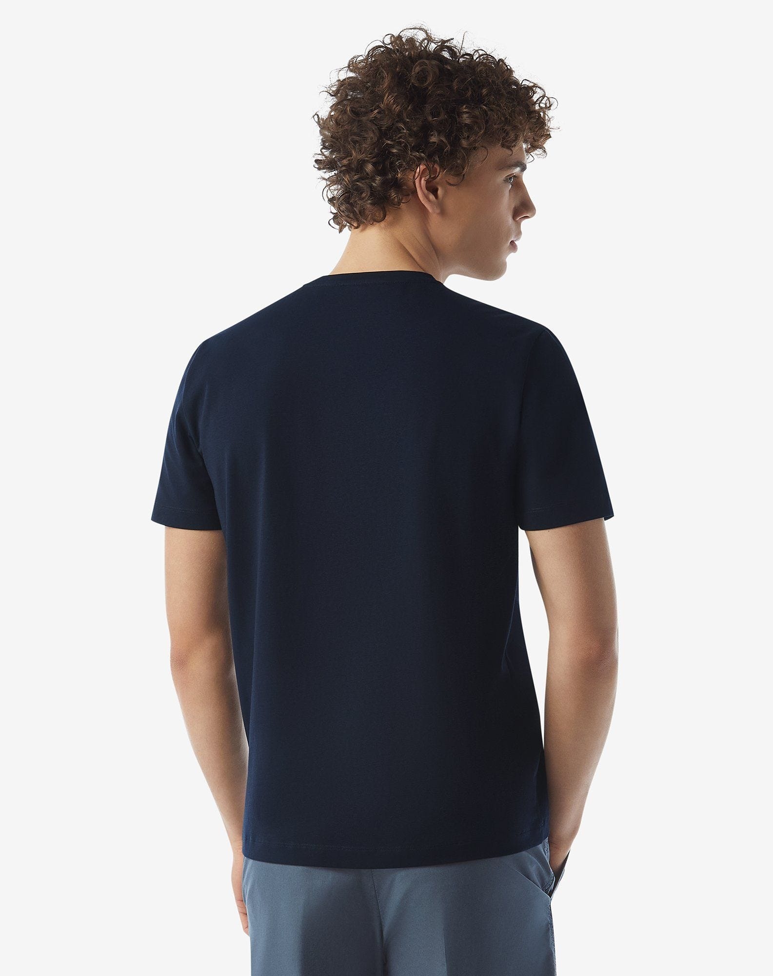 Navy blue crew neck stretch cotton t-shirt - 3