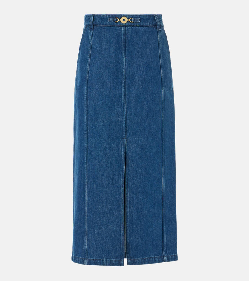 organic cotton-denim slit midi skirt - 1