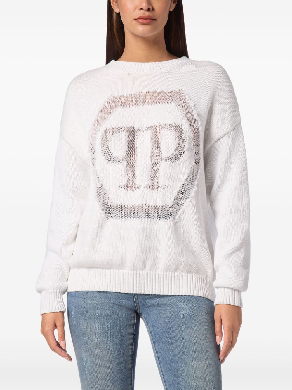 devoré-logo crew-neck sweater - 2