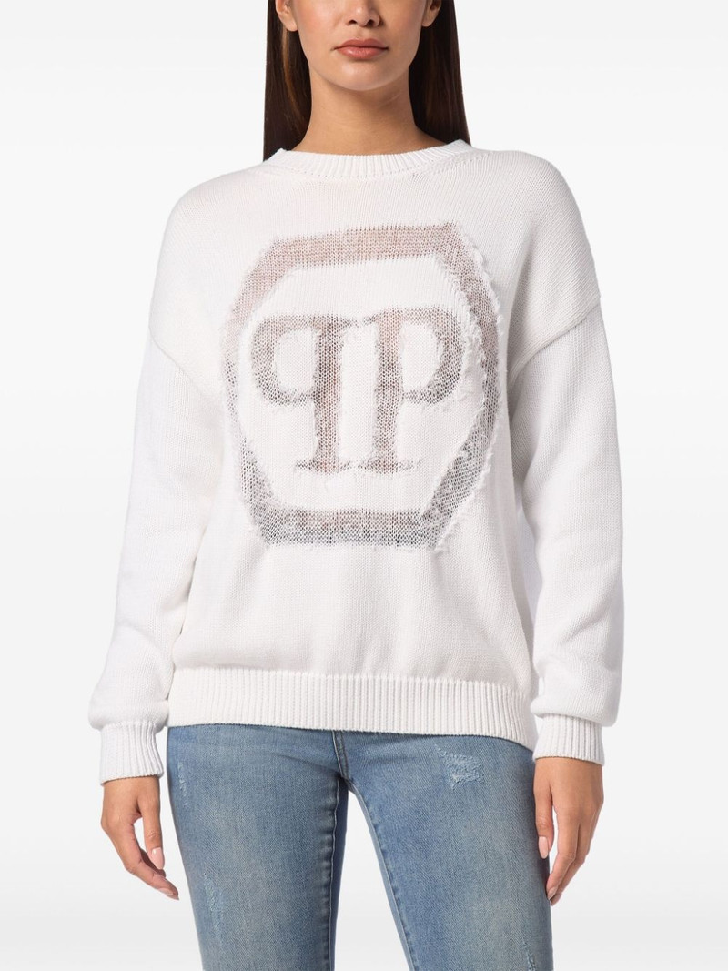 PHILIPP PLEIN devoré-logo crew-neck sweater outlook