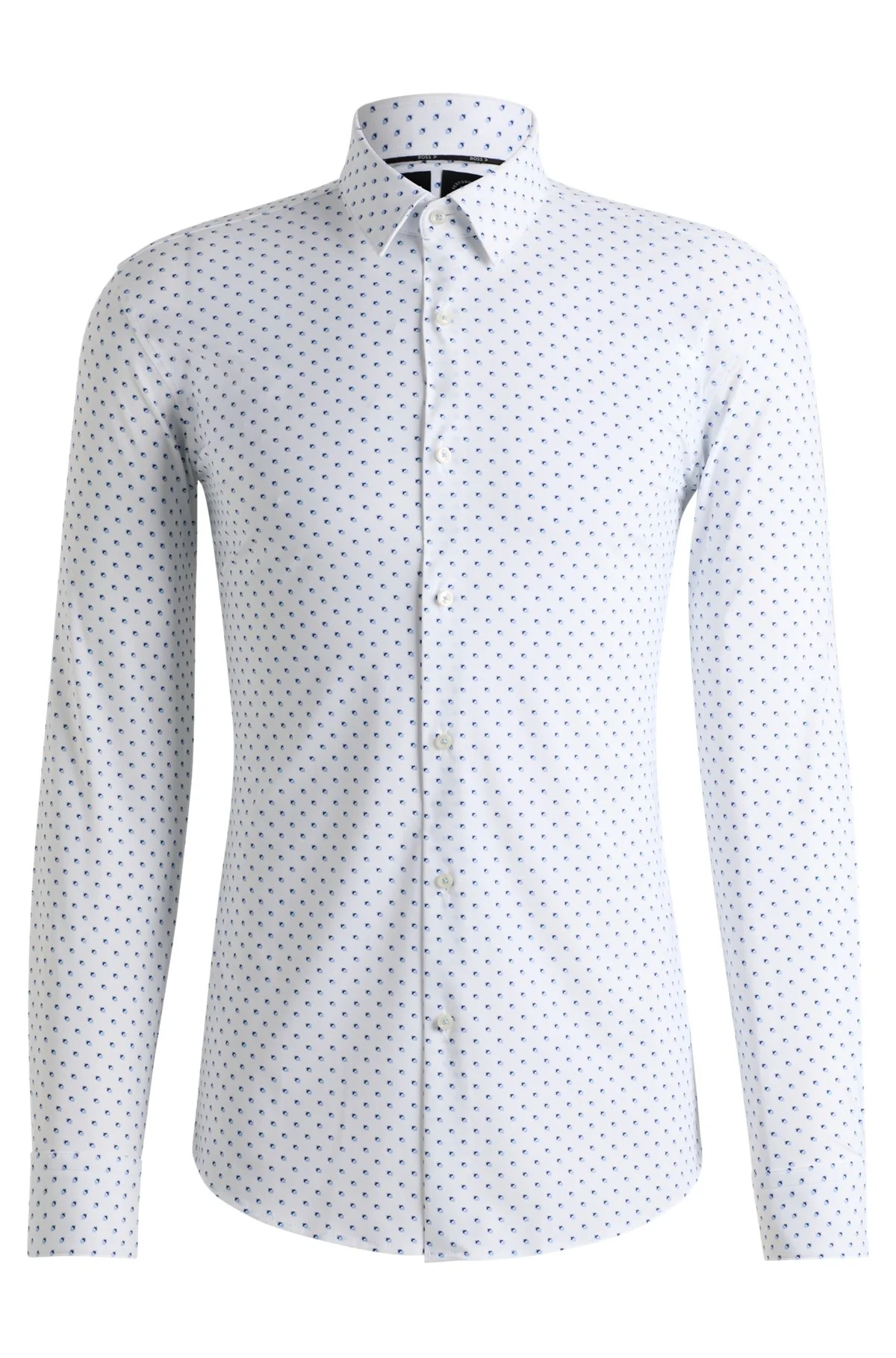 SLIM-FIT SHIRT IN GEOMETRIC-PRINT PERFORMANCE-STRETCH JERSEY - 1