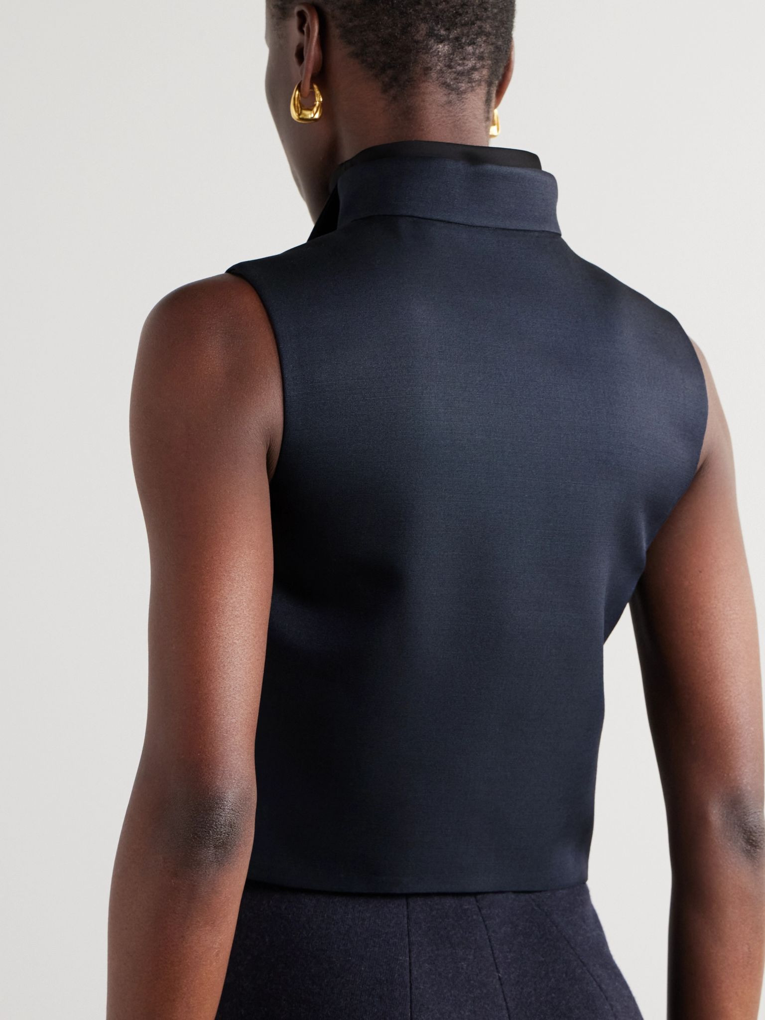 Dianne layered satin-trimmed grain de poudre wool and silk-blend vest Navy - 4