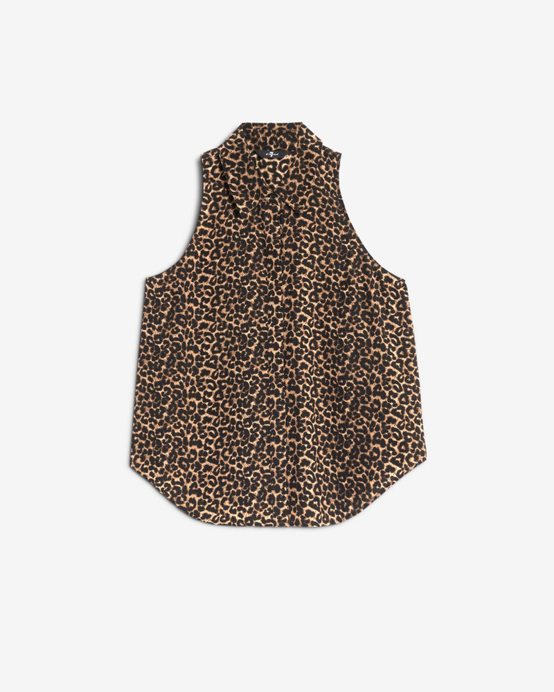 Sleeveless Silk Button Down in Leo 1
