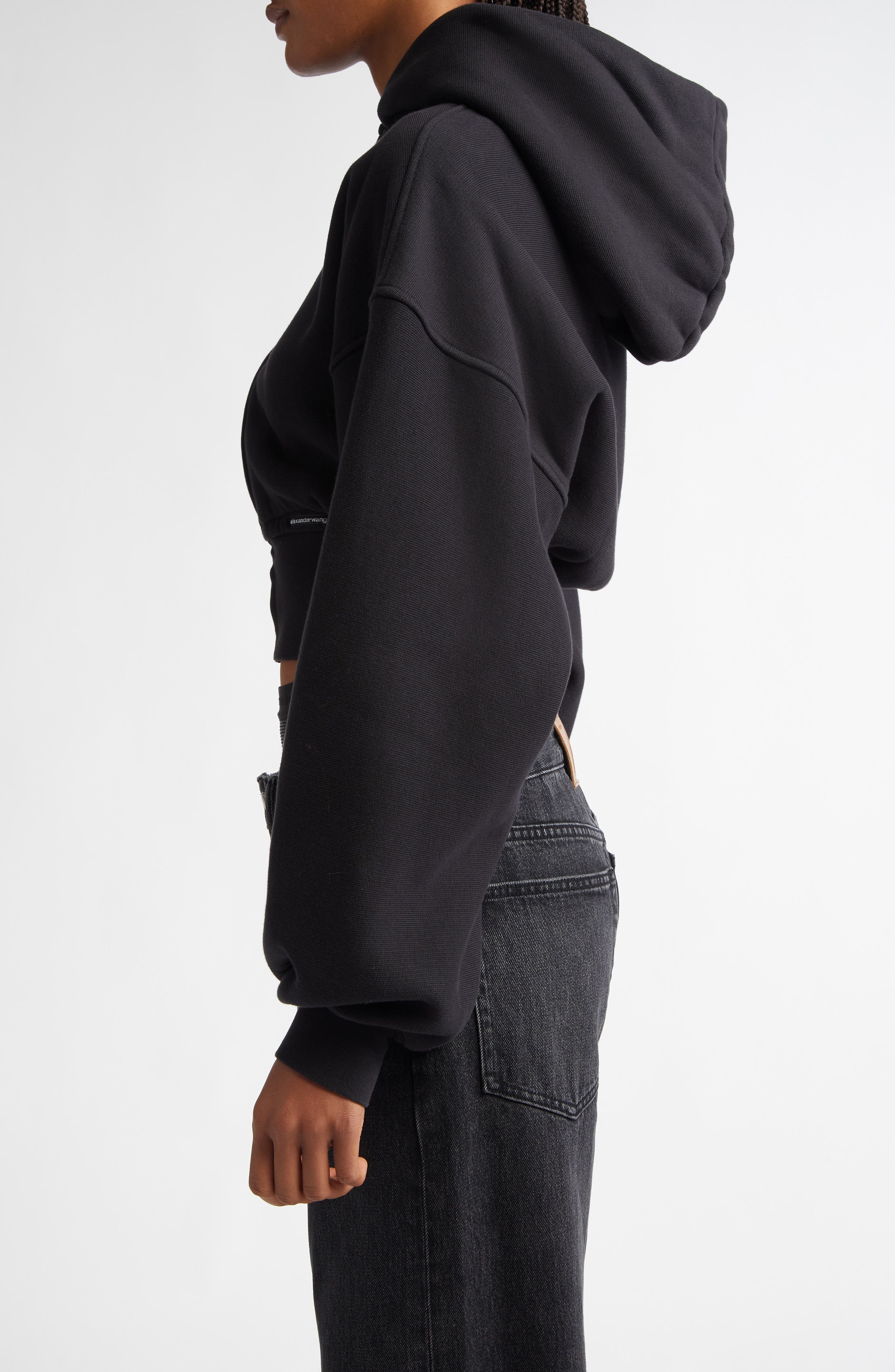 Alexander Wang Crop Front Zip Cotton Hoodie in 020A Faded Black at Nordstrom - 4