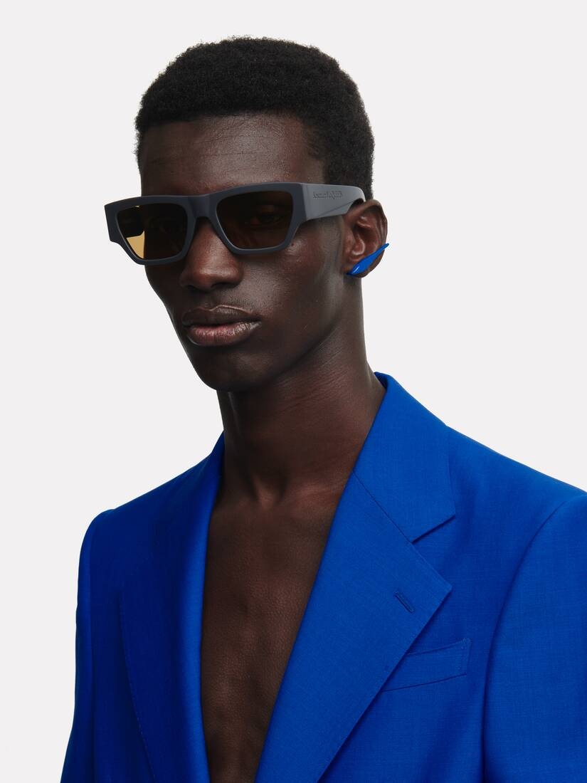 Men's McQueen Angled Rectangular Sunglasses in Grey/yellow - 5