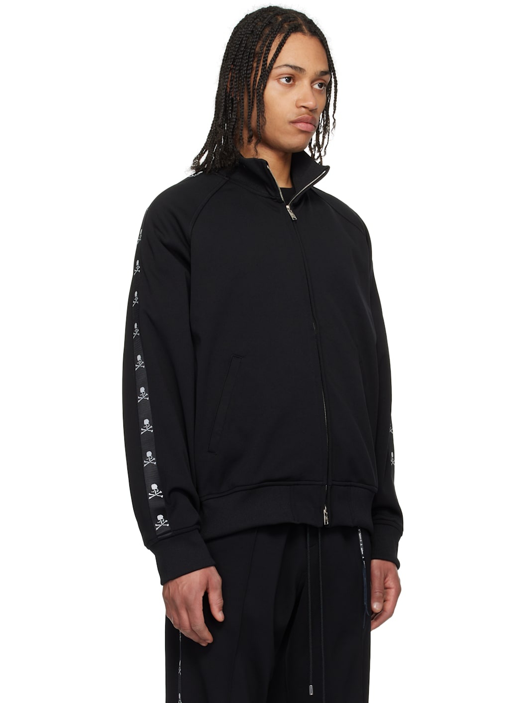 Black Boxy Skull Tape Jersey Track Jacket - 2