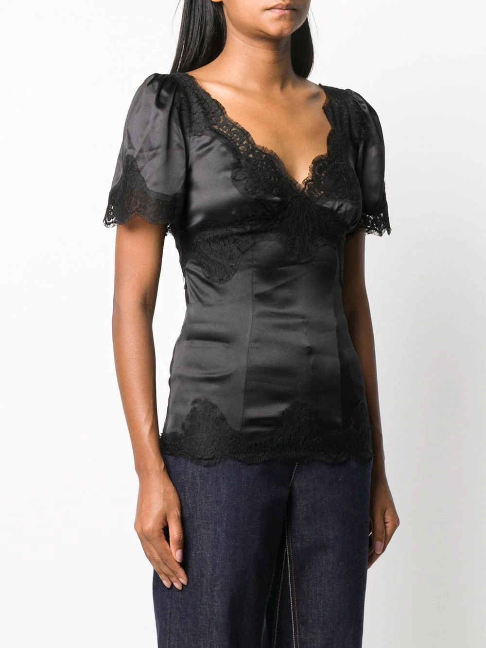 lace-trim satin top - 3