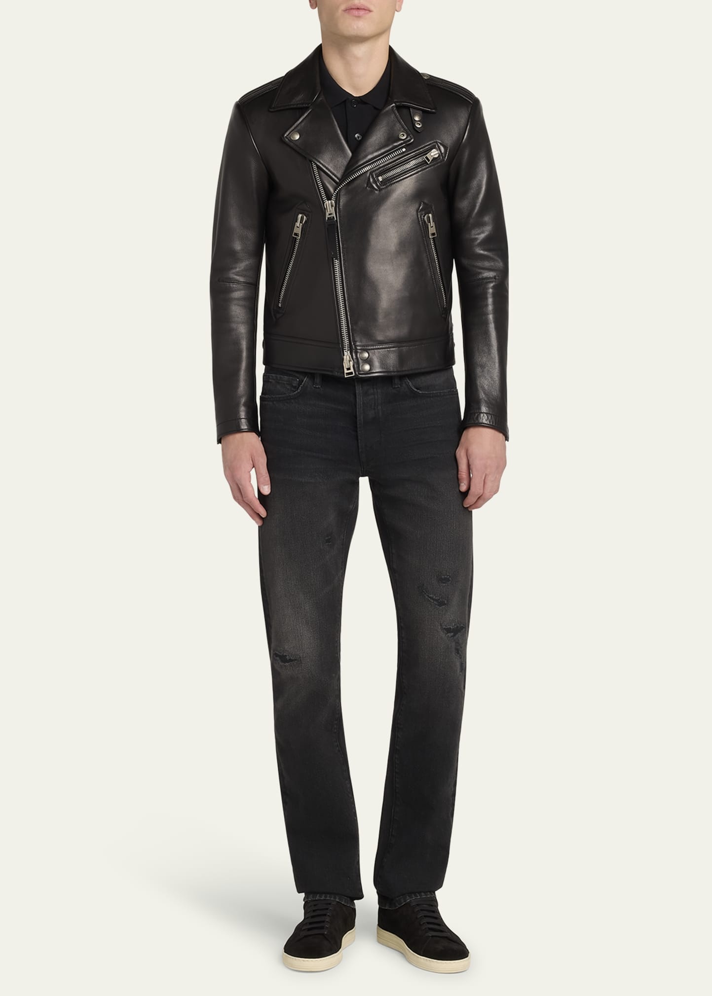 Men's Napa Leather Asymmetric Biker Jacket - 2