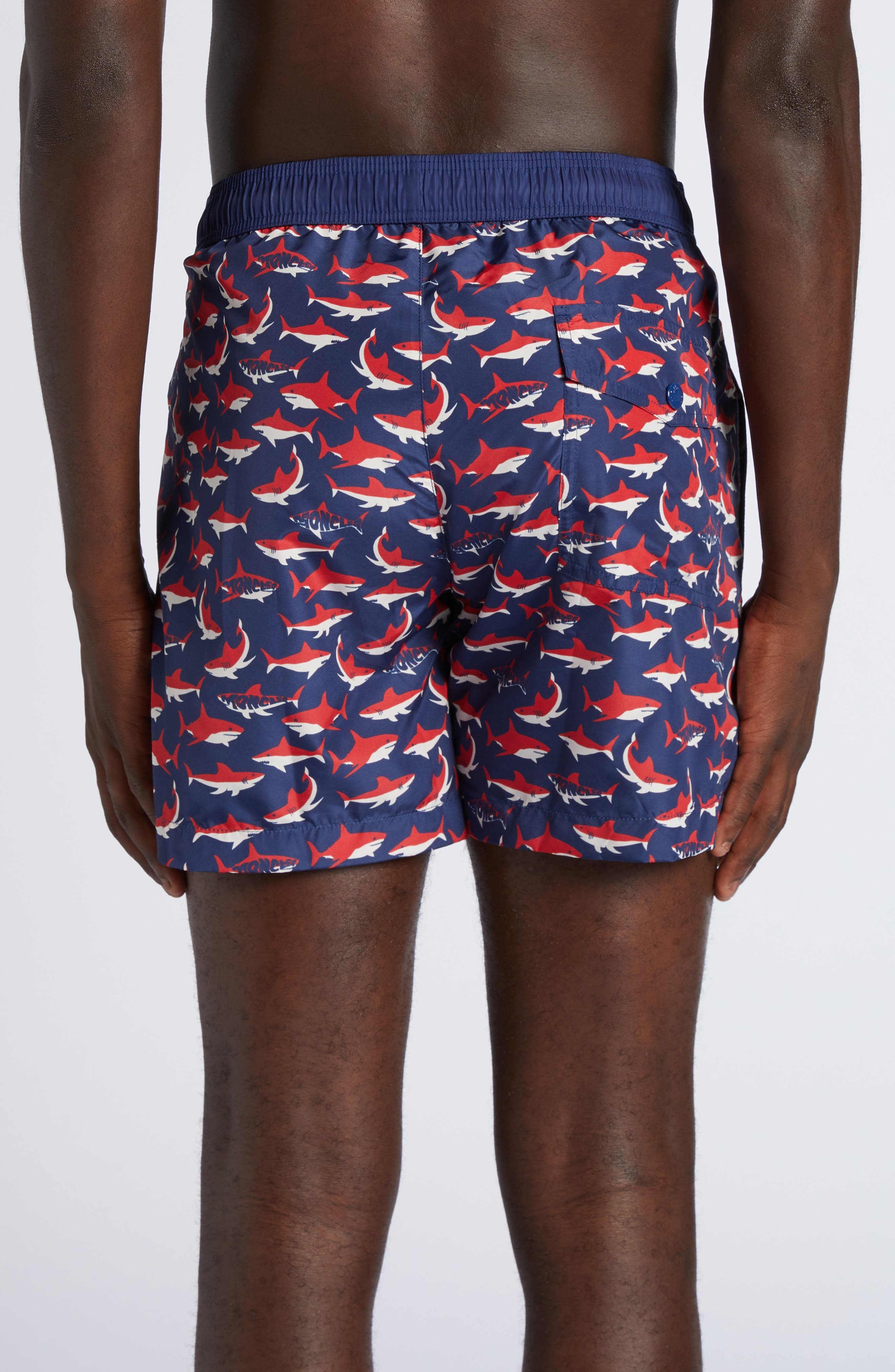 Moncler Shark Print Swim Trunks in Navy Blue at Nordstrom - 2