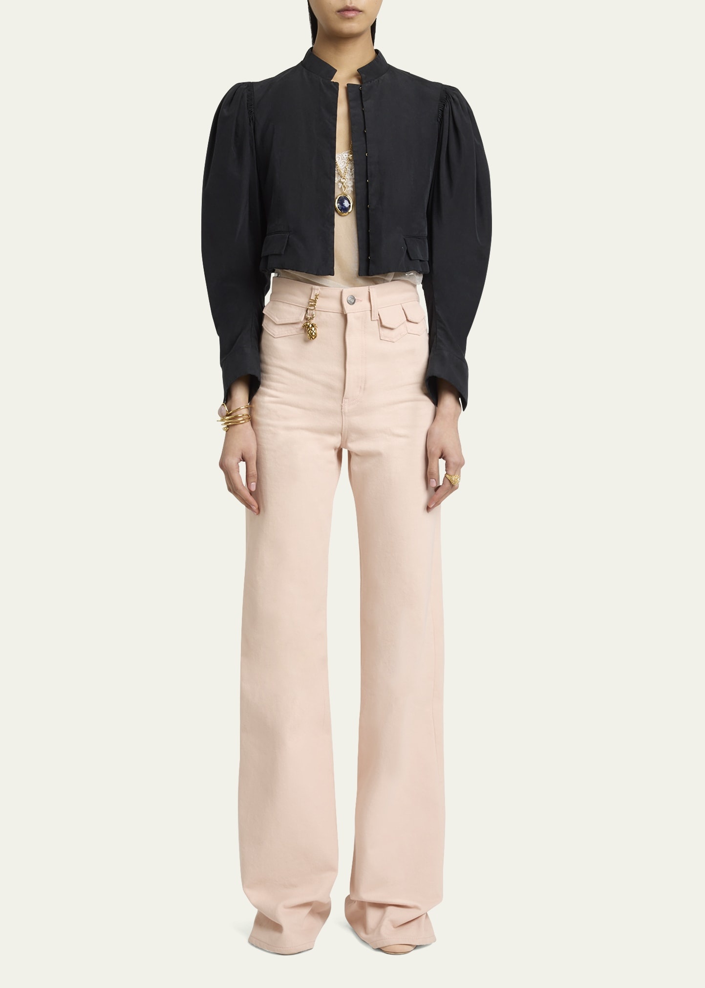 High Rise Flared Jeans, Pink - 2