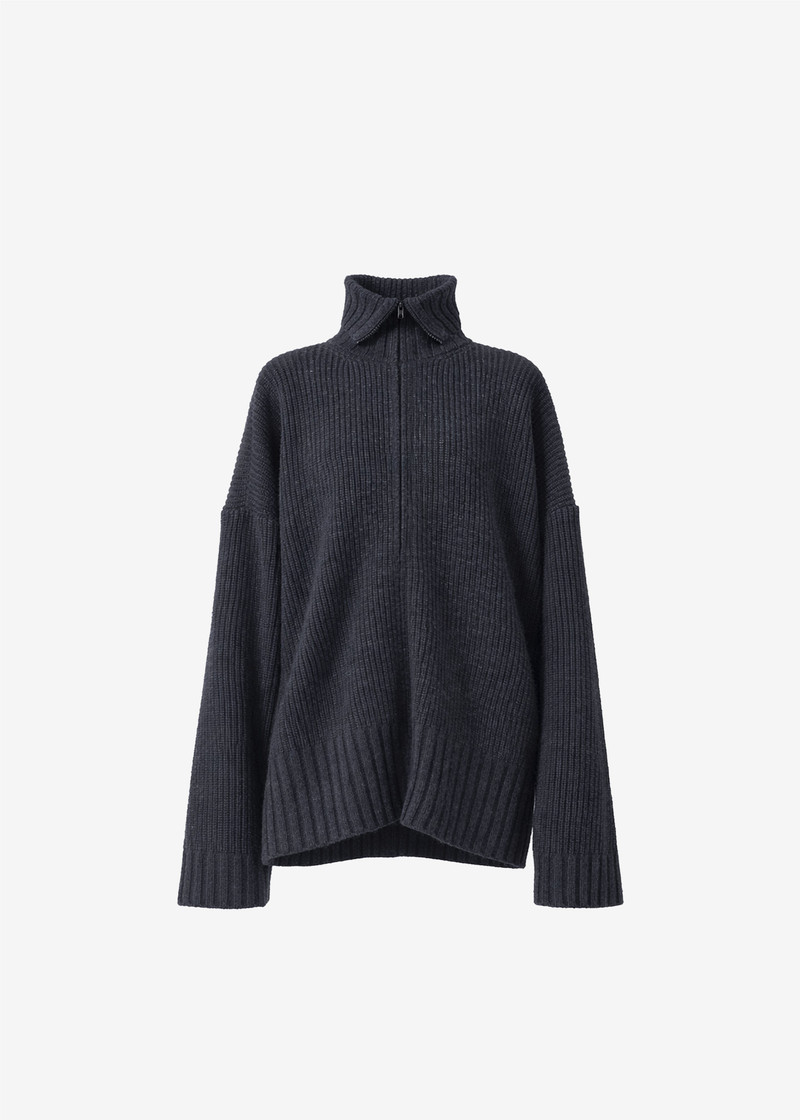 Saclay Oversized Zip-Up Cardigan - Charcoal 1