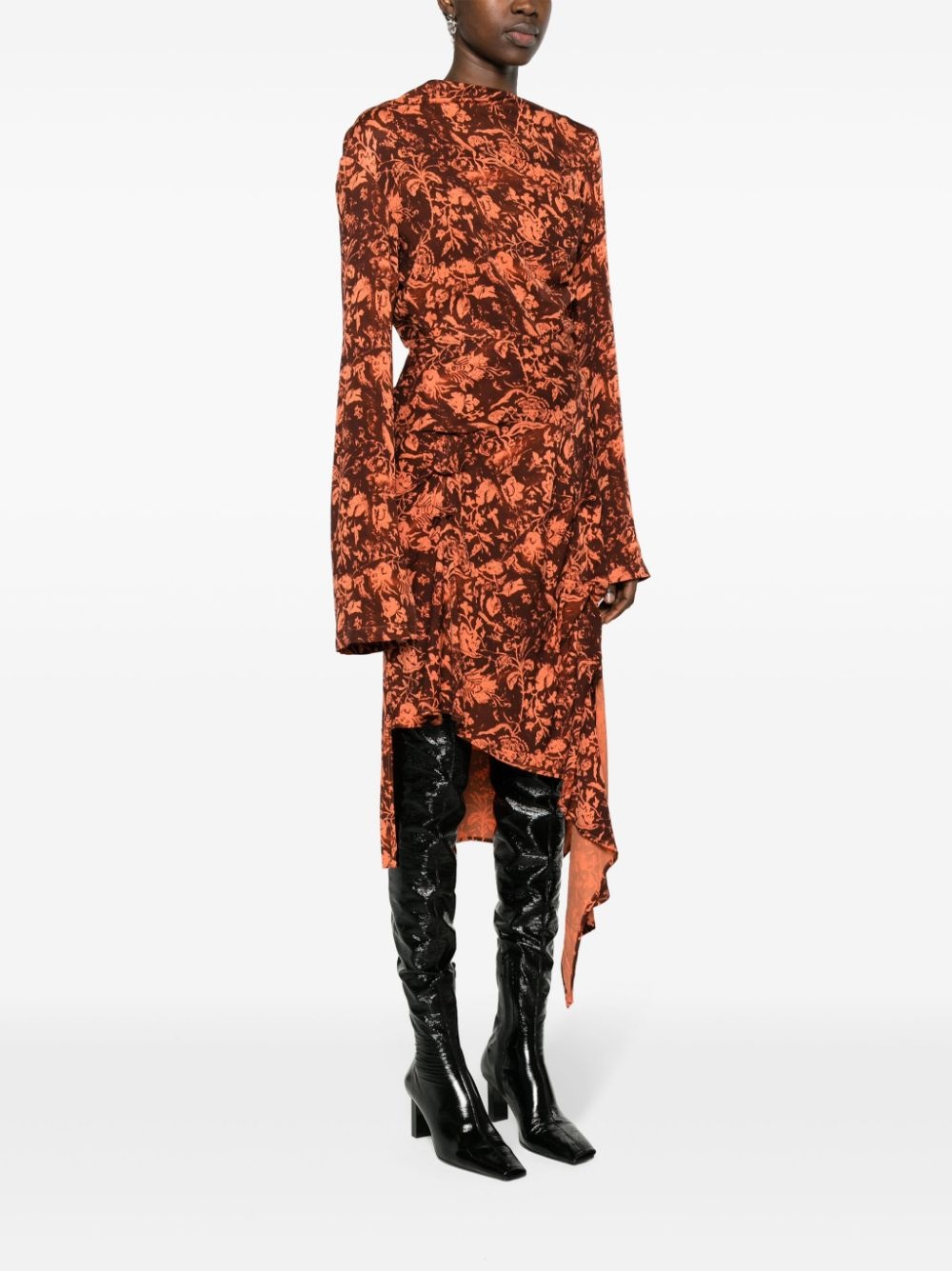 floral-print draped midi skirt - 3