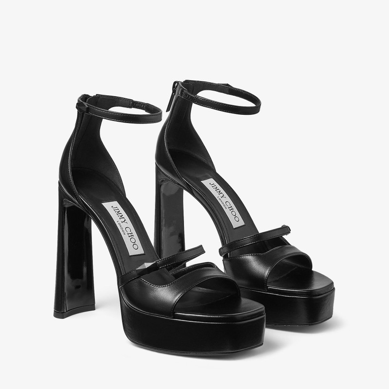 Claressa/Platform 125 Black Leather Platform Sandals 3