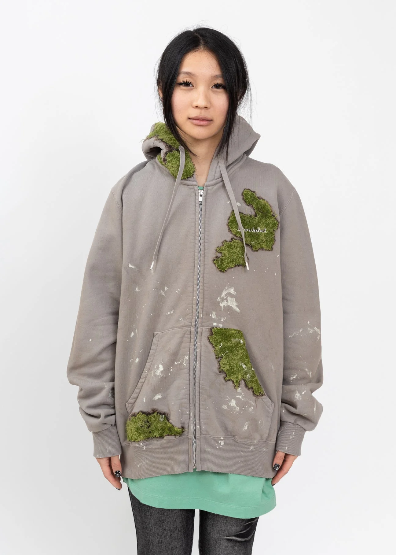 Grey Moss-Grown Embroidery Hoodie - 1