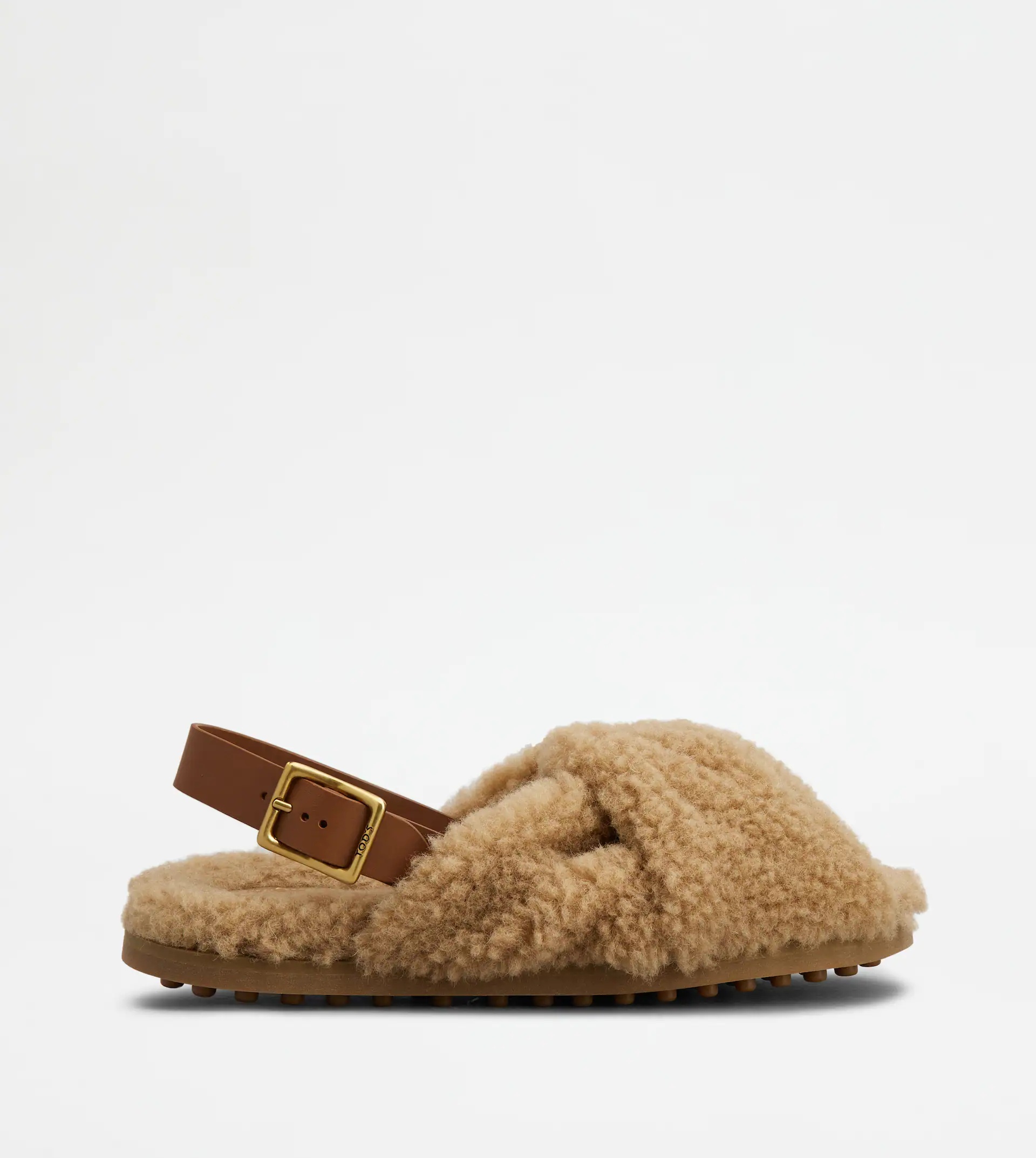 SANDALS IN LEATHER AND WOOL - BROWN - 1