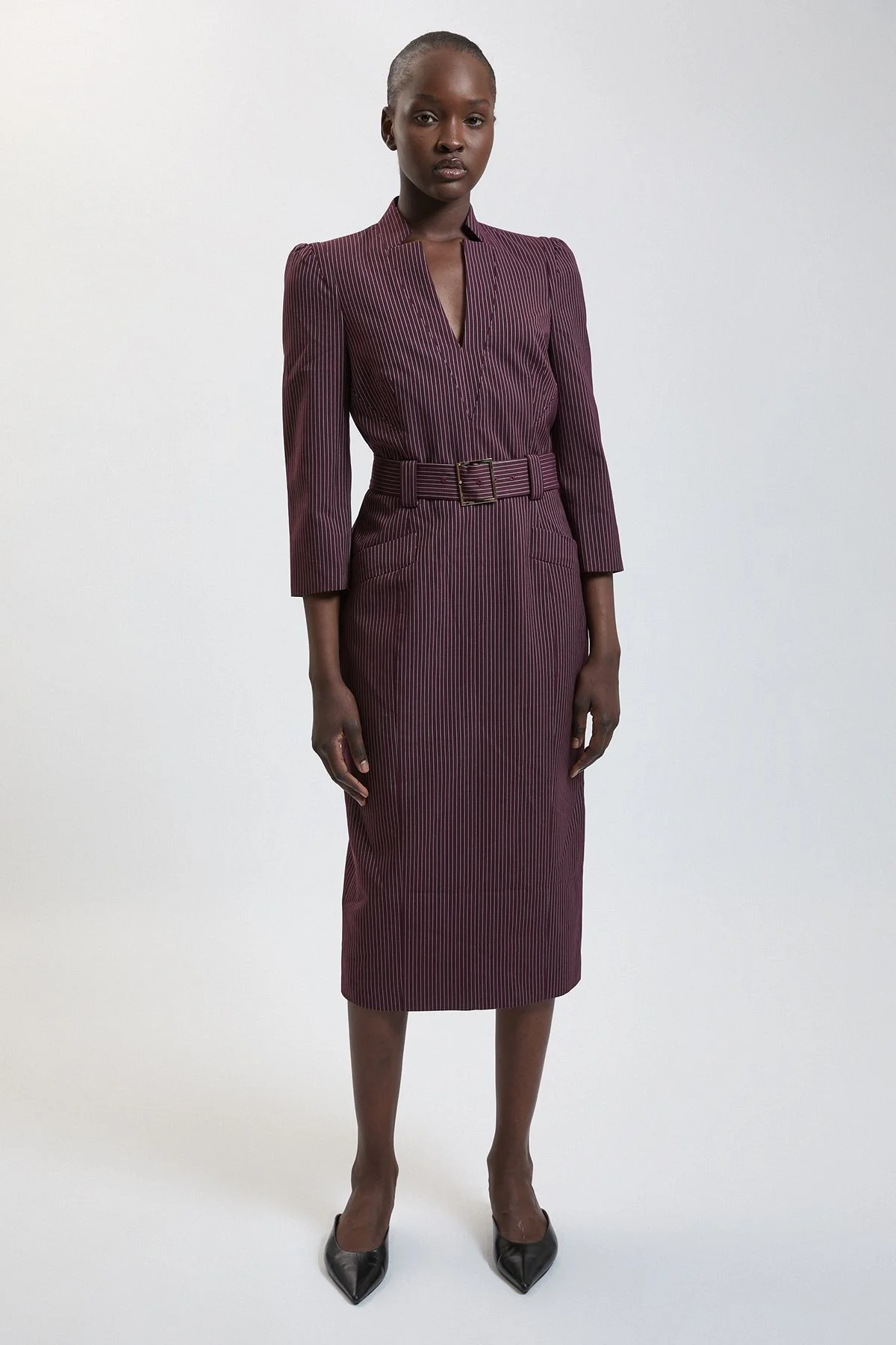 Pinstripe Forever Pencil Midi Dress - 1