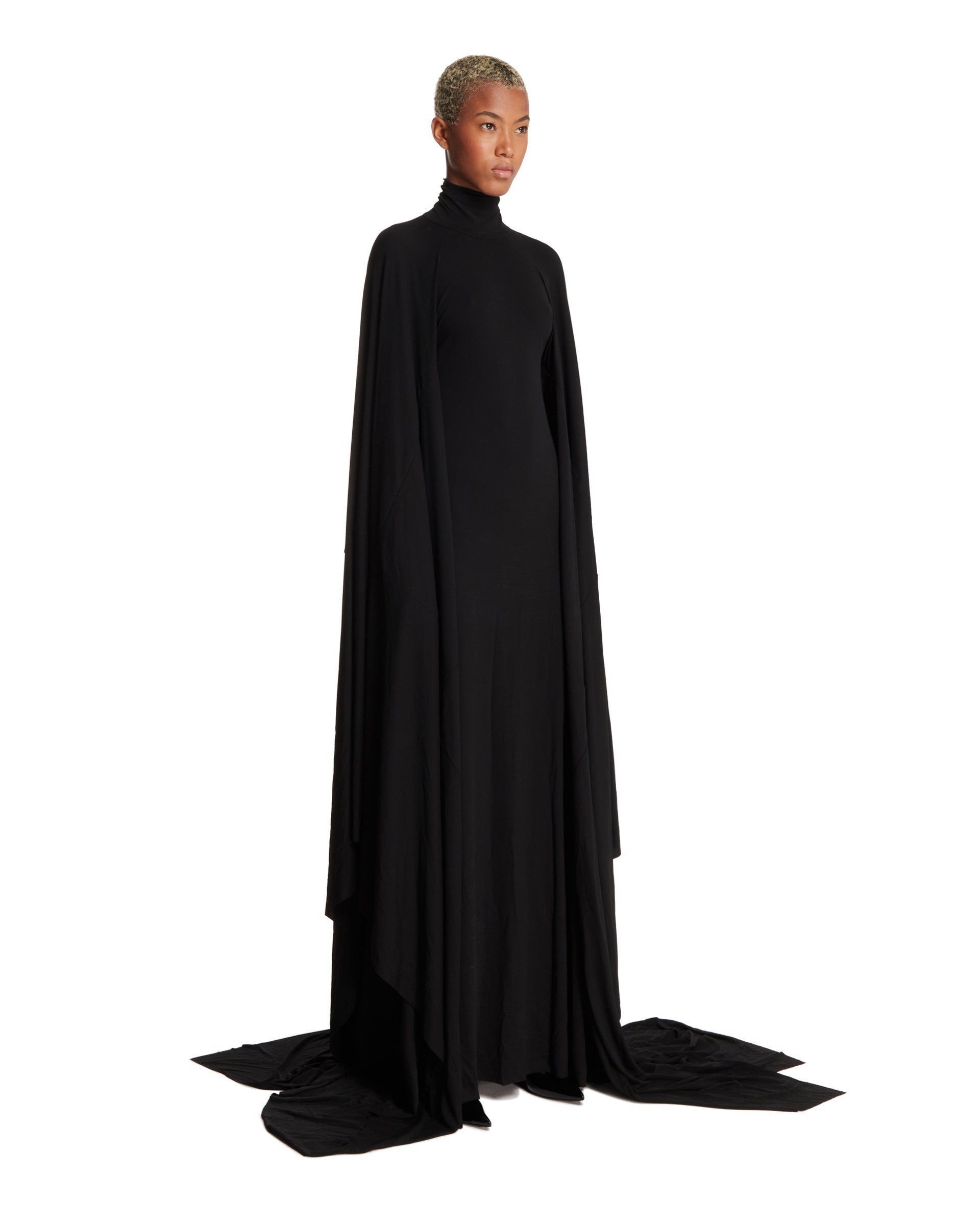 Black Long Cape Dress - 4