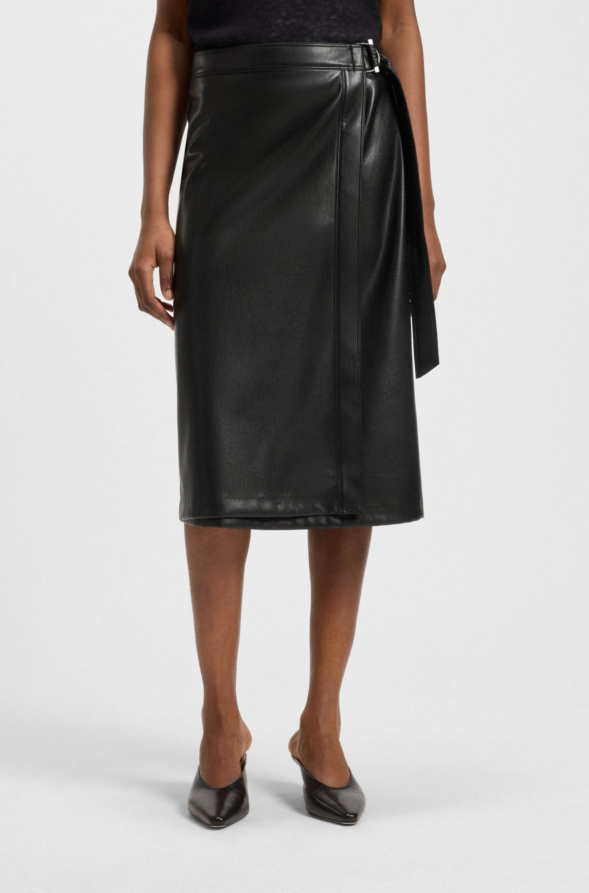 FAUX-LEATHER SKIRT WITH WRAP FRONT - 2