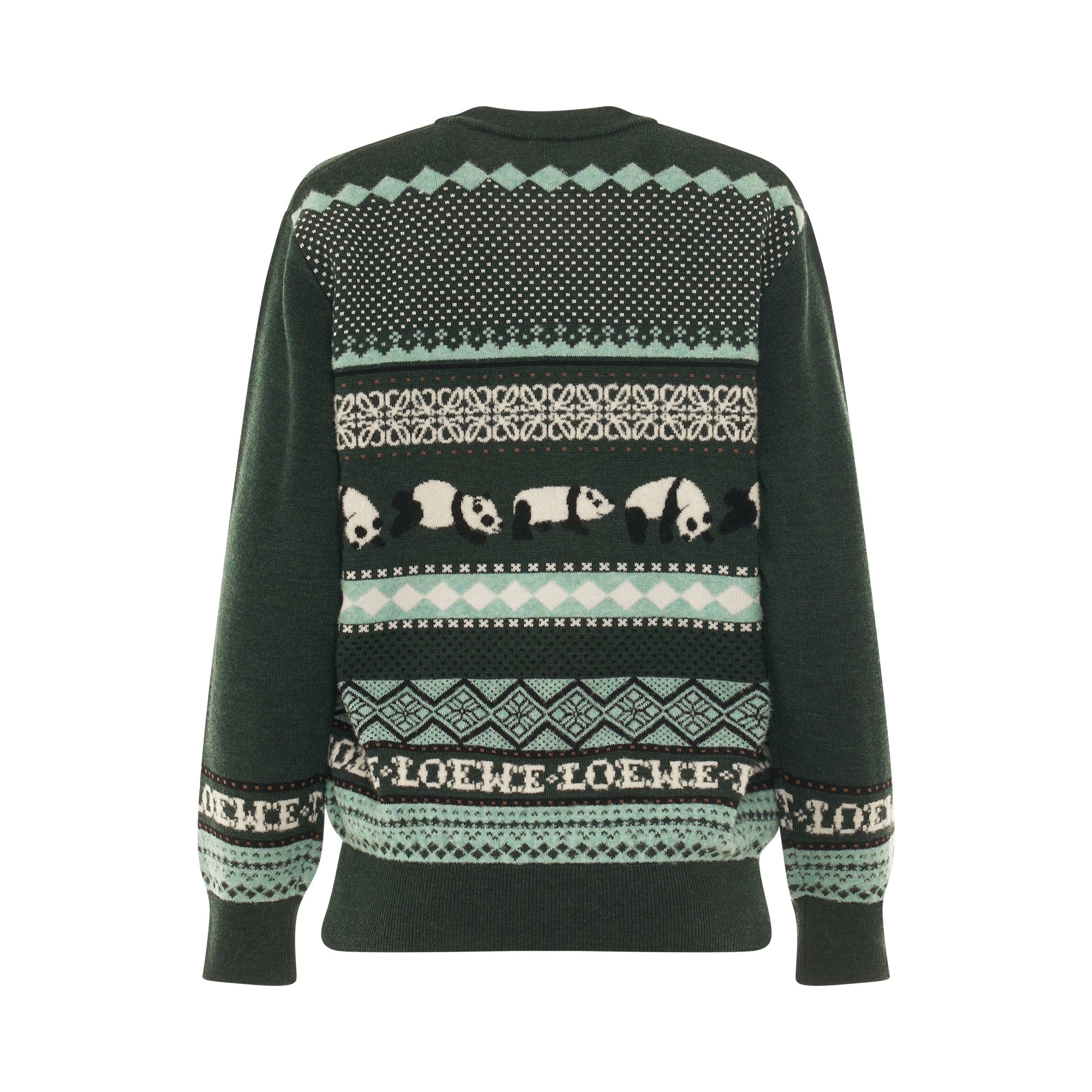Suna Fujita Panda Knit Sweater in Dark Green/Multicolour - 4