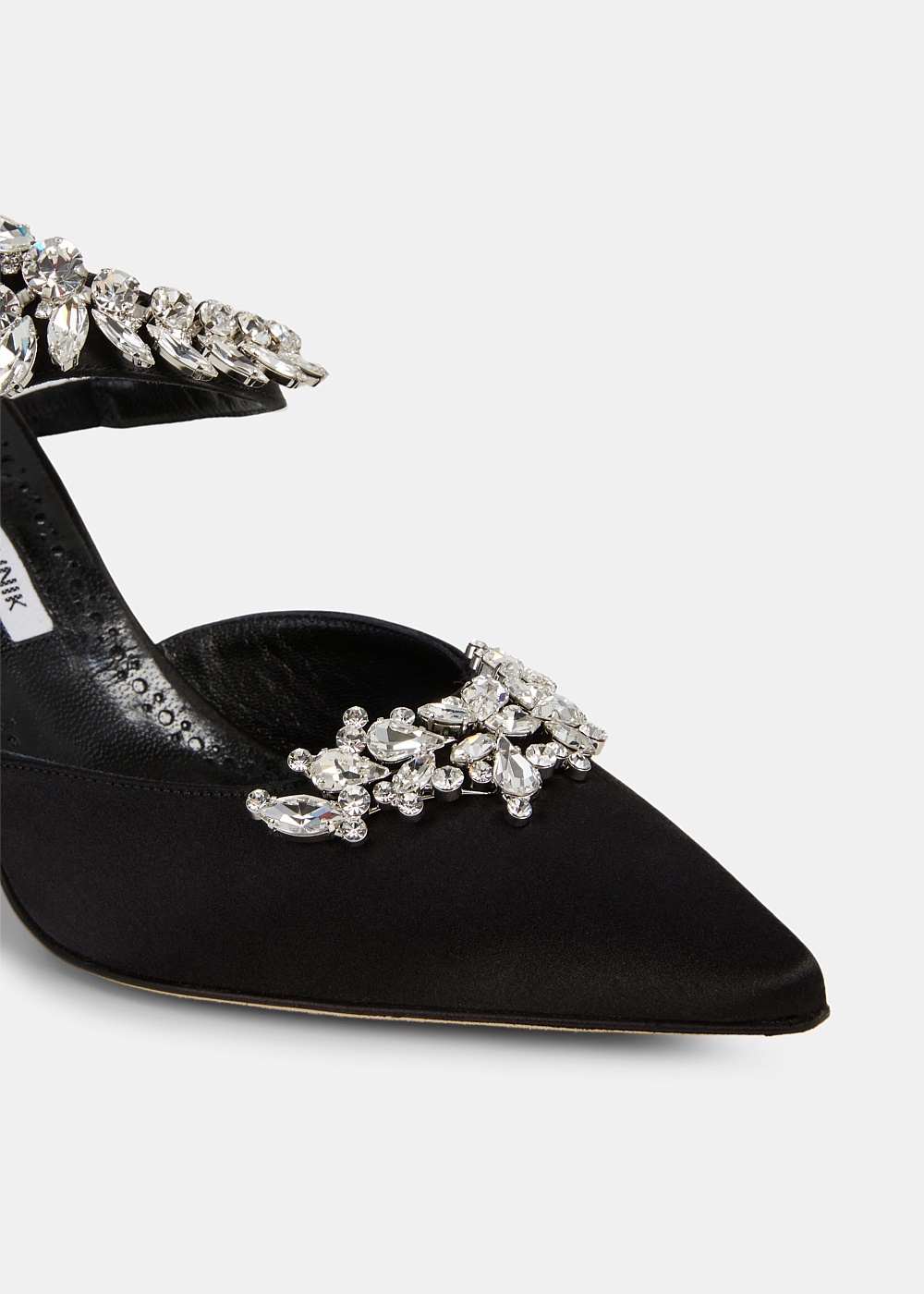 Lurum Black Satin Crystal Embellished Mules - 4