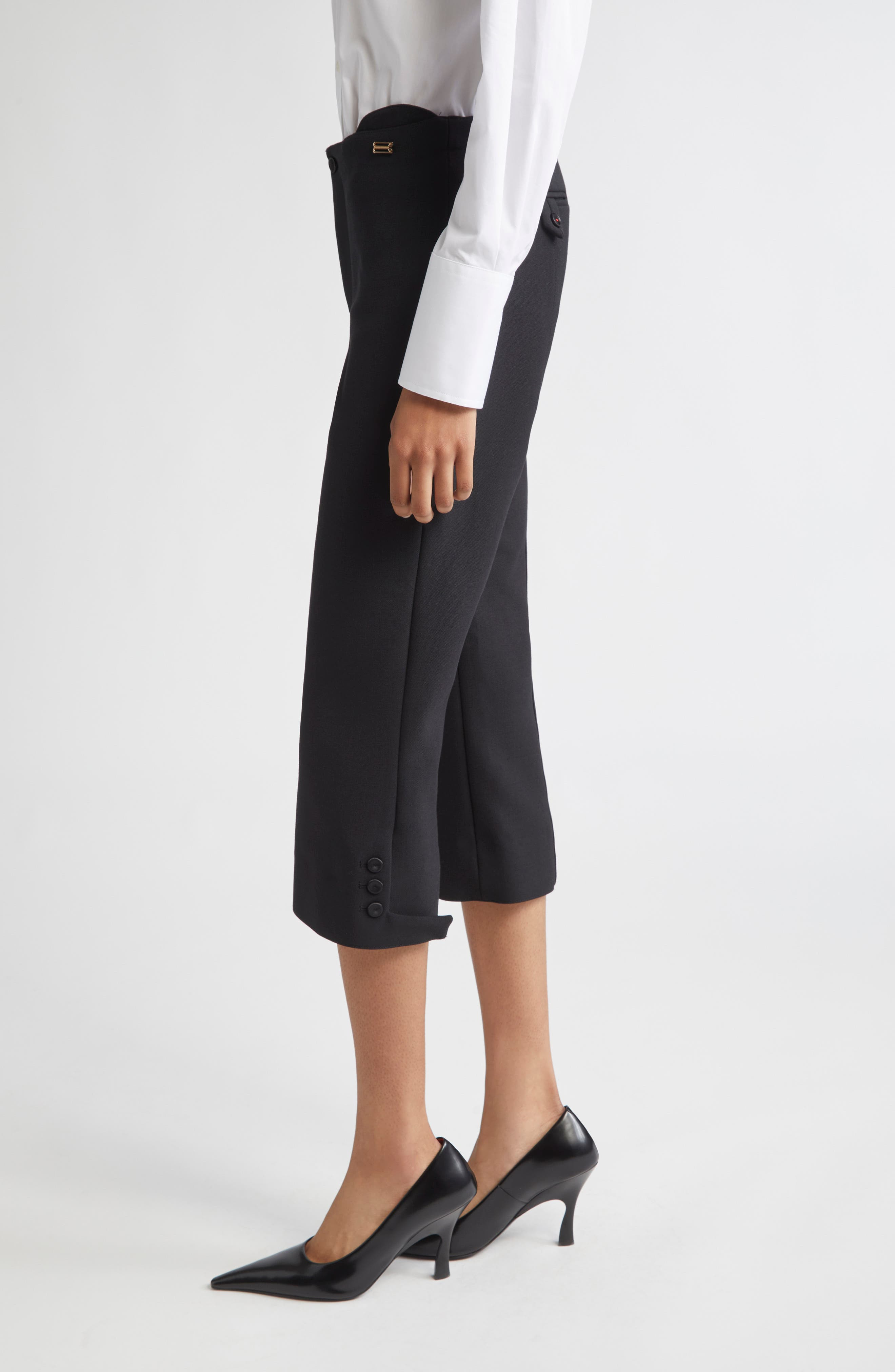 Victoria Beckham Tab Detail Double Crepe Crop Pants in Black at Nordstrom - 4