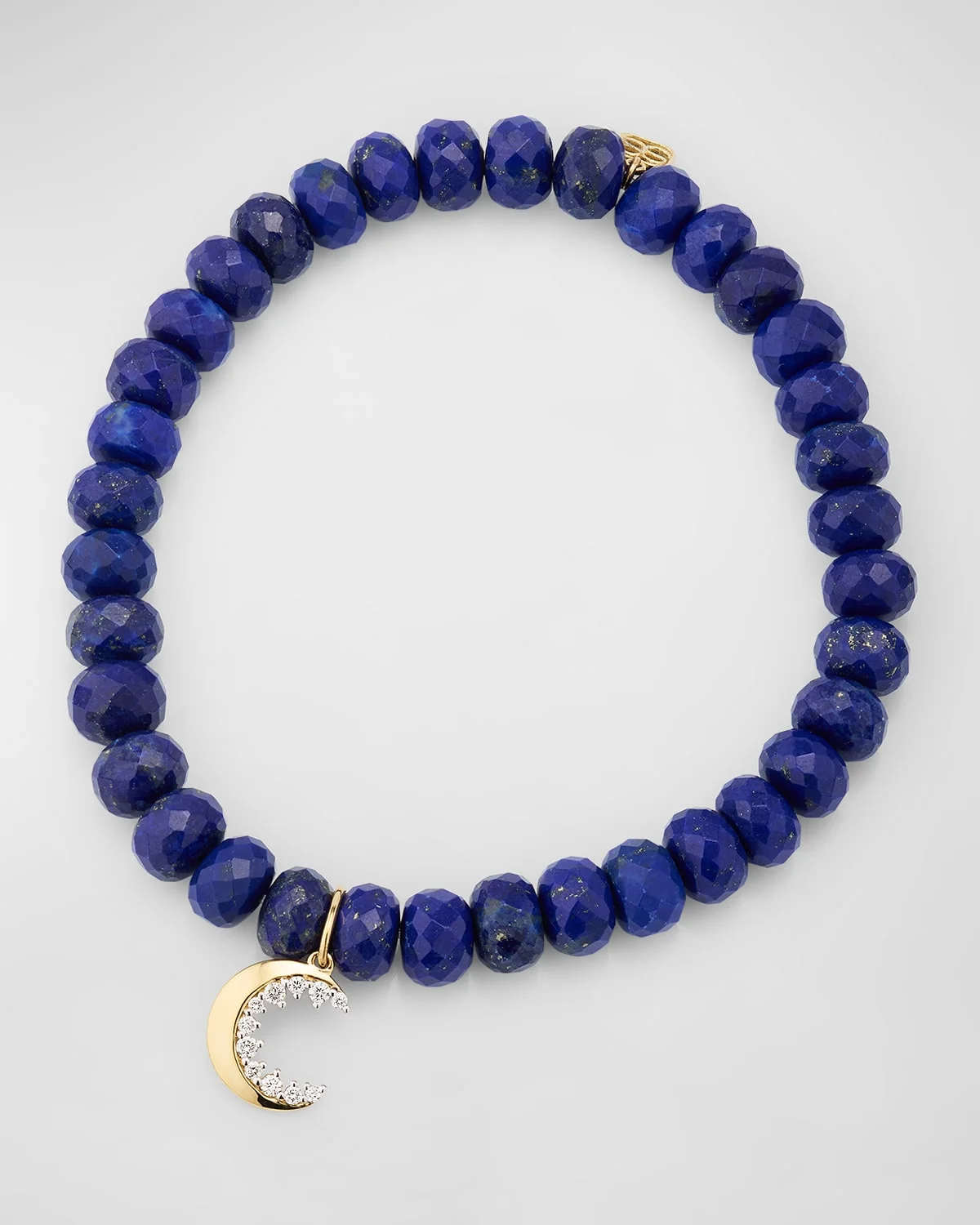 Small Crescent Moon Charm on Lapis Beaded Bracelet - 1