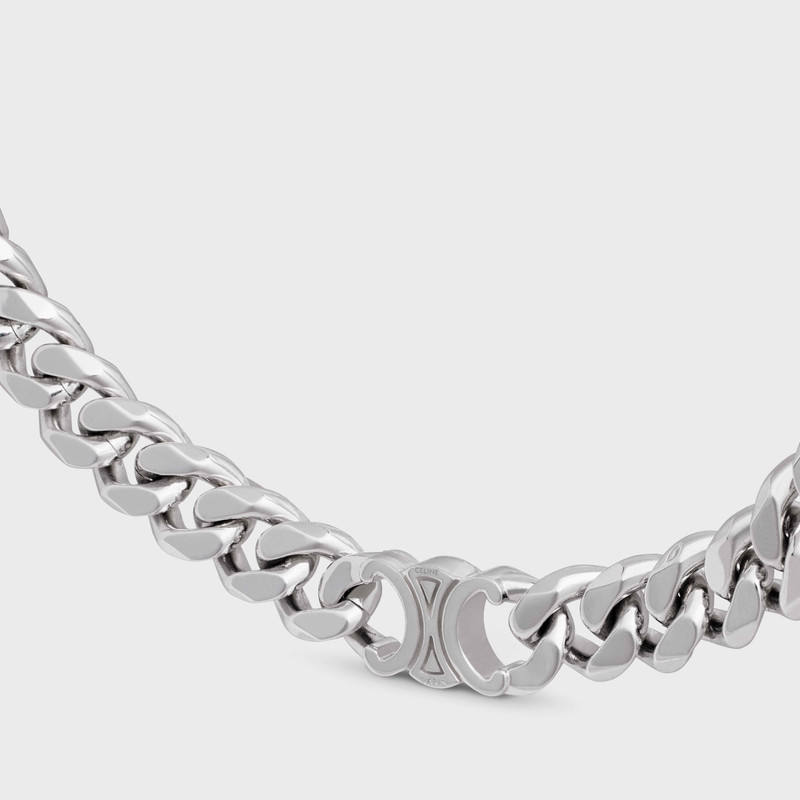 CELINE Triomphe Gourmette Necklace in Brass with Rhodium Finish outlook