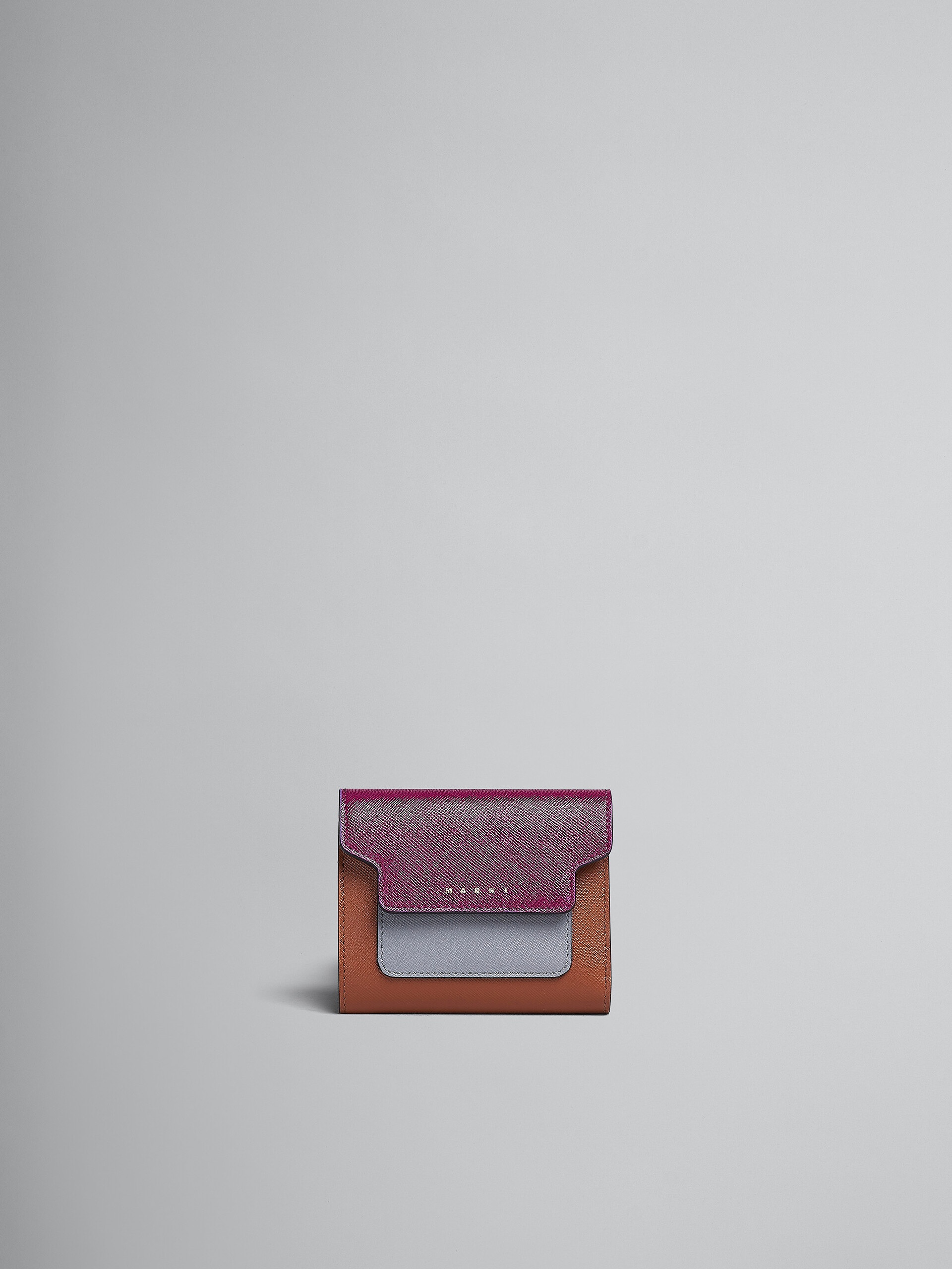 PURPLE GREY AND BROWN SAFFIANO TRI-FOLD WALLET - 1
