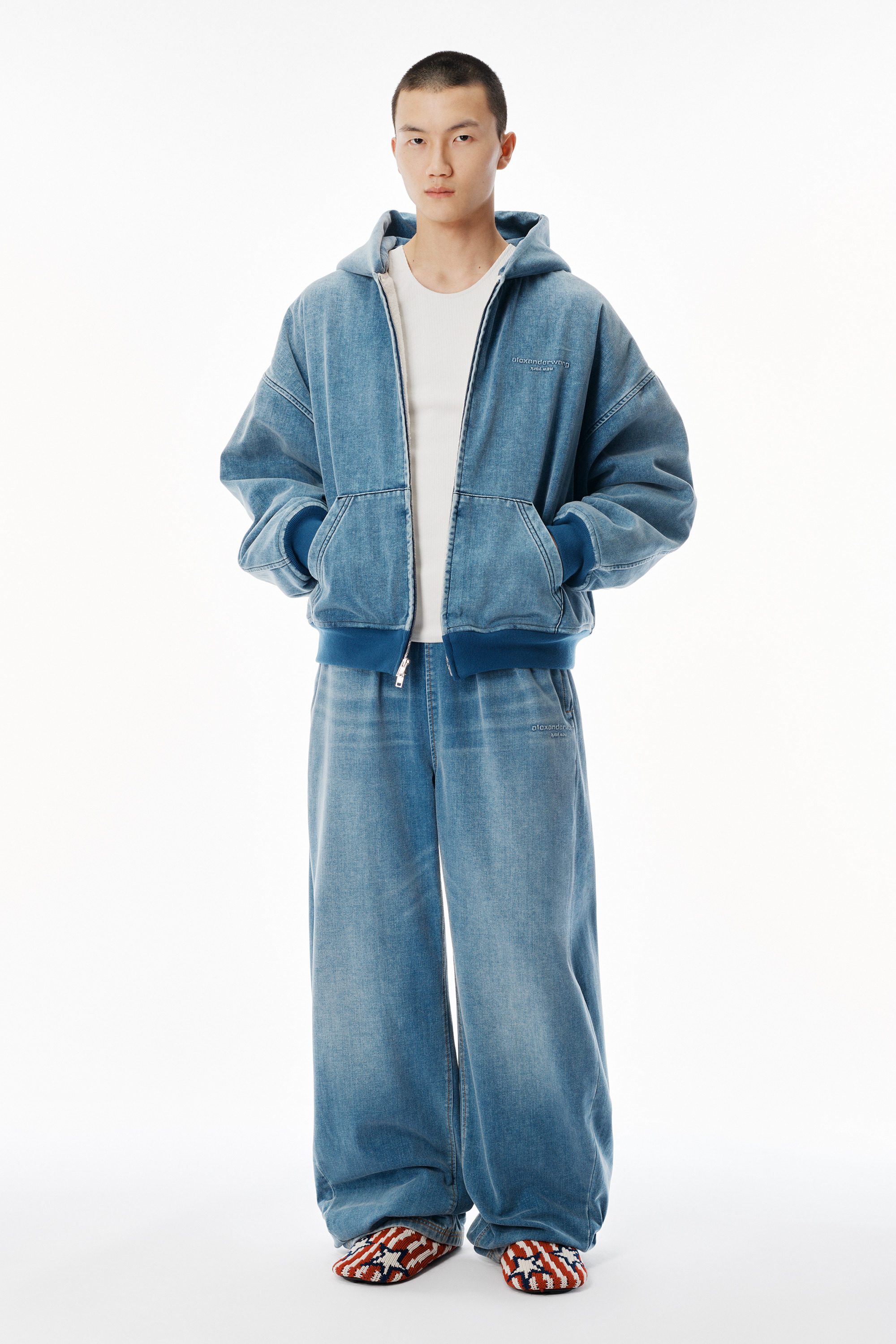 Light Blue Brushed Denim Oversized Hoodie - 2